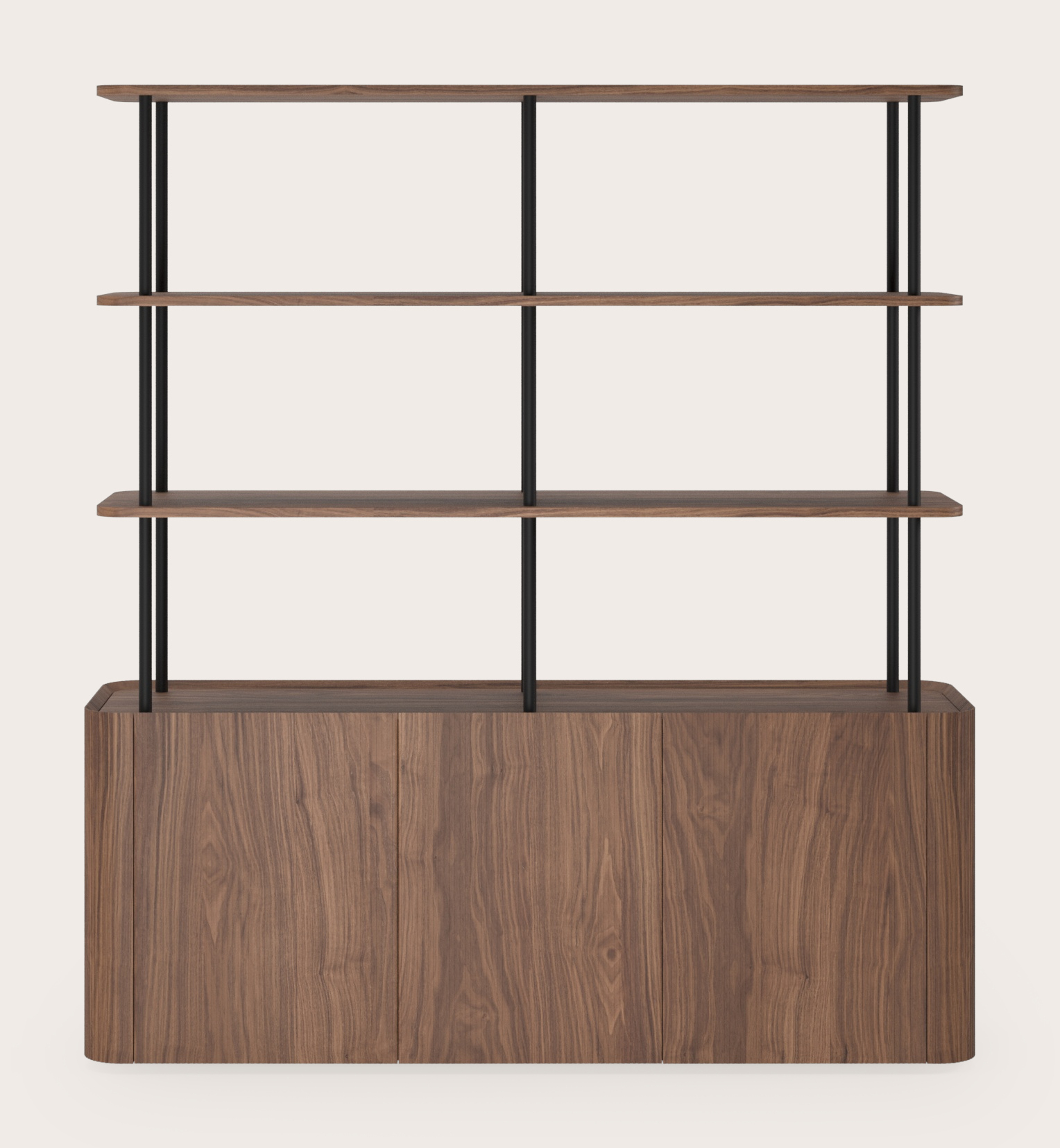 Grivato open rek met dressoir in walnoot 169 x 45 x 184 cm