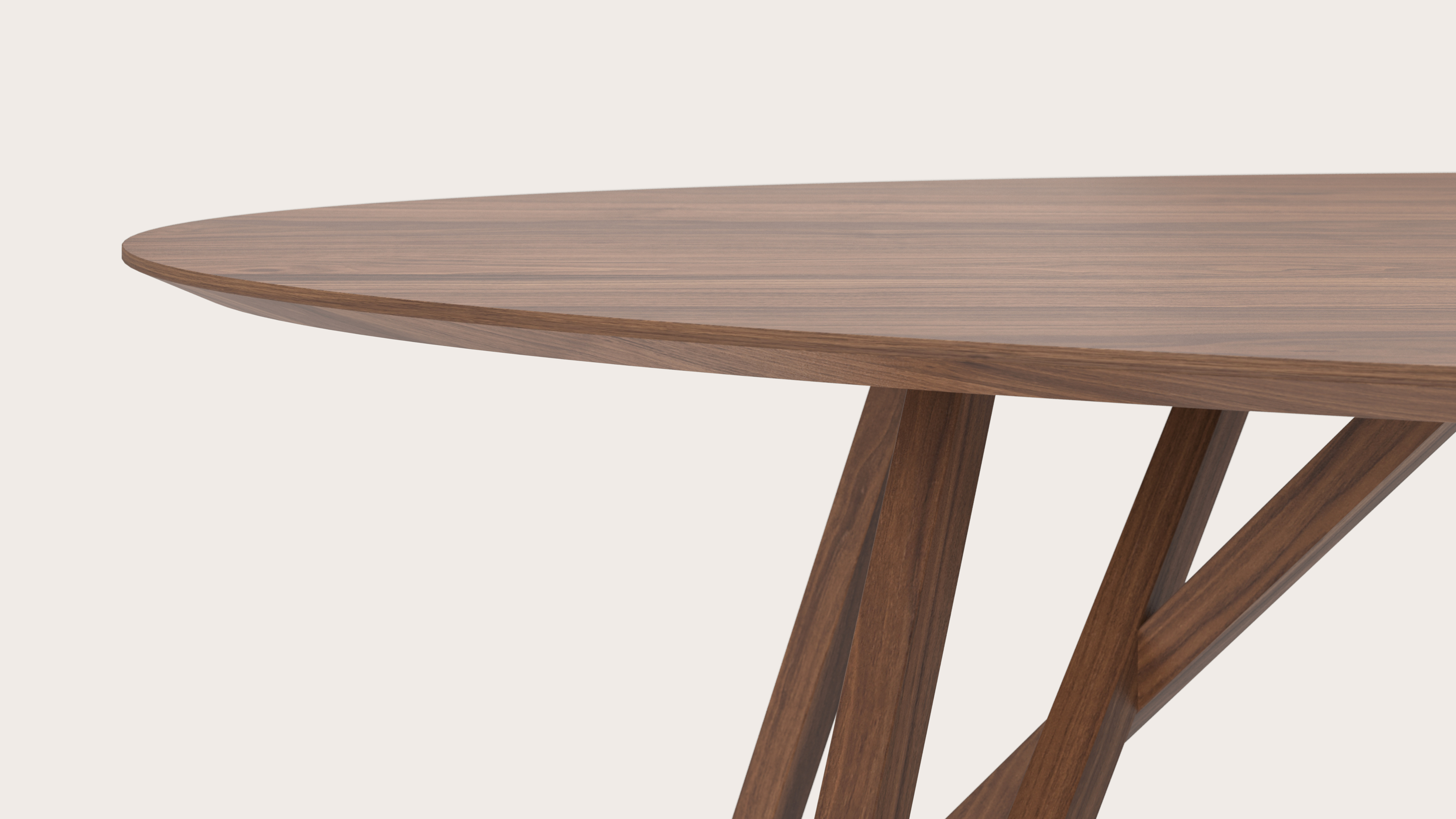 Table de salle à manger Ragno armature en noyer avec plateau Finesso en forme ovale en noyer 300 x 140 x 77 cm