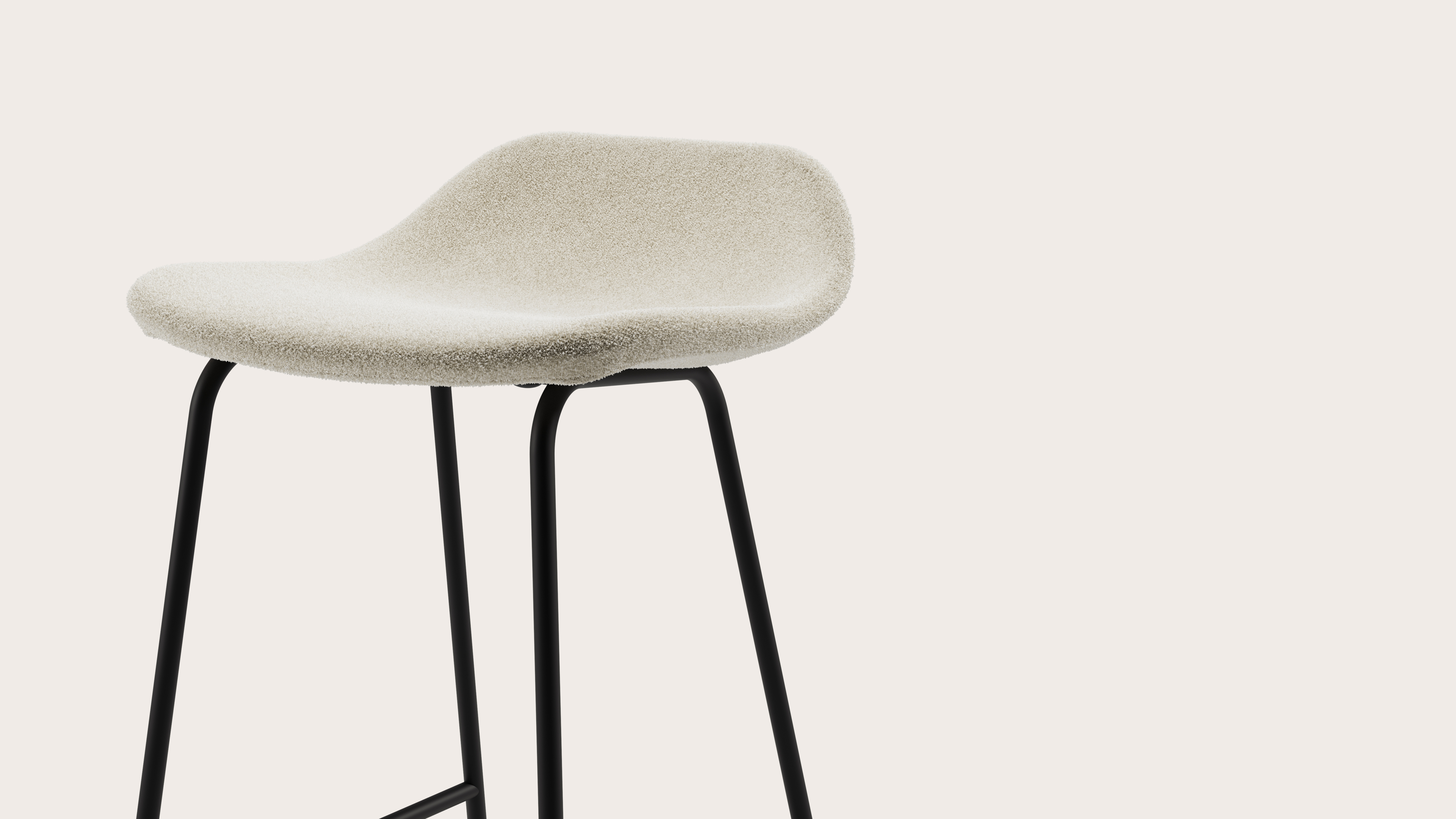 Vasco tabouret de bar basse en métal noir avec assise en Aria tissu Mastic