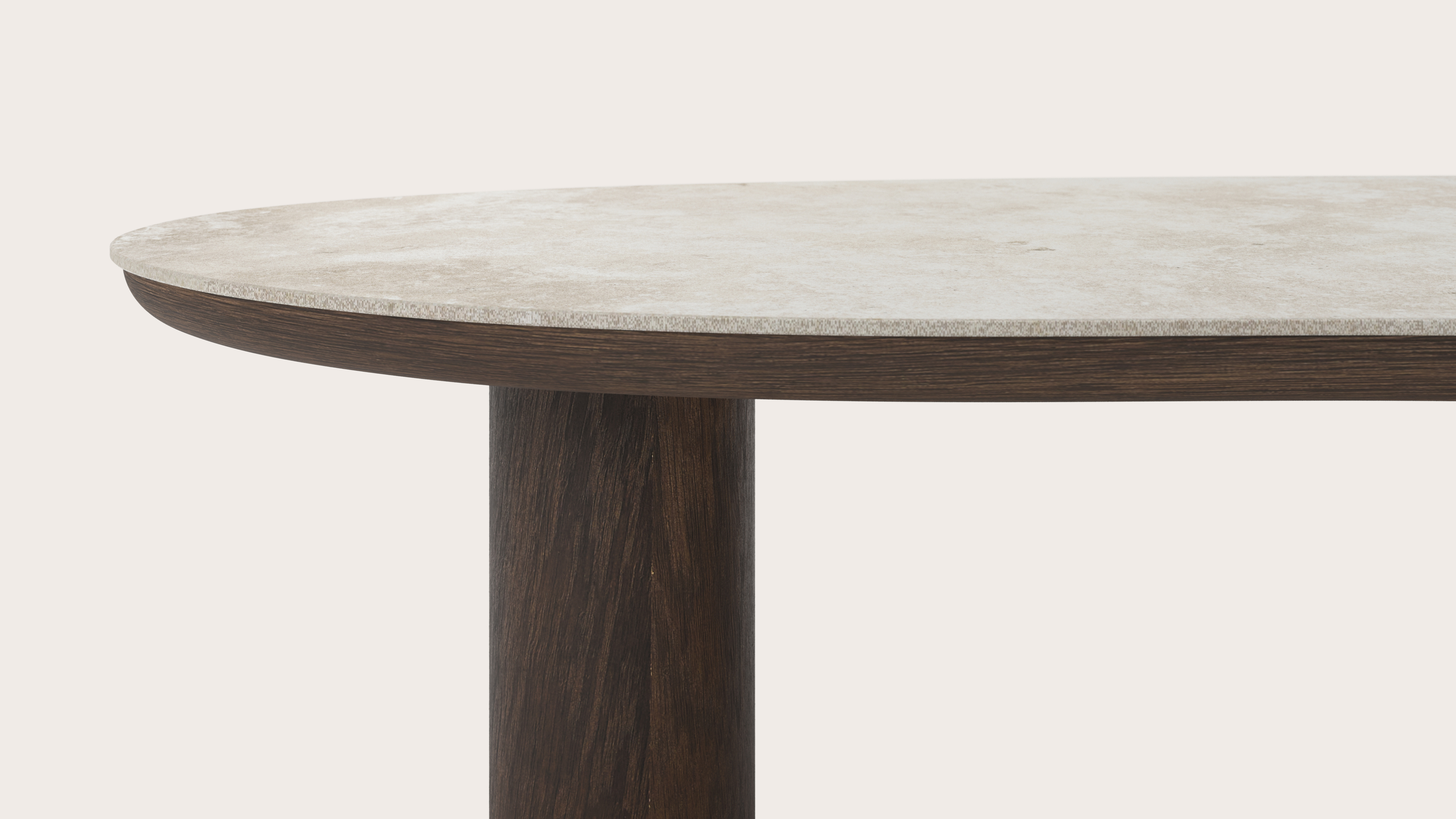 Salontafel Amato Rondo XSmall onderstel in gerookte eik met blobvormig volkeramisch Ceramo blad in kleur Rapolano 135 x 68 x 29 cm