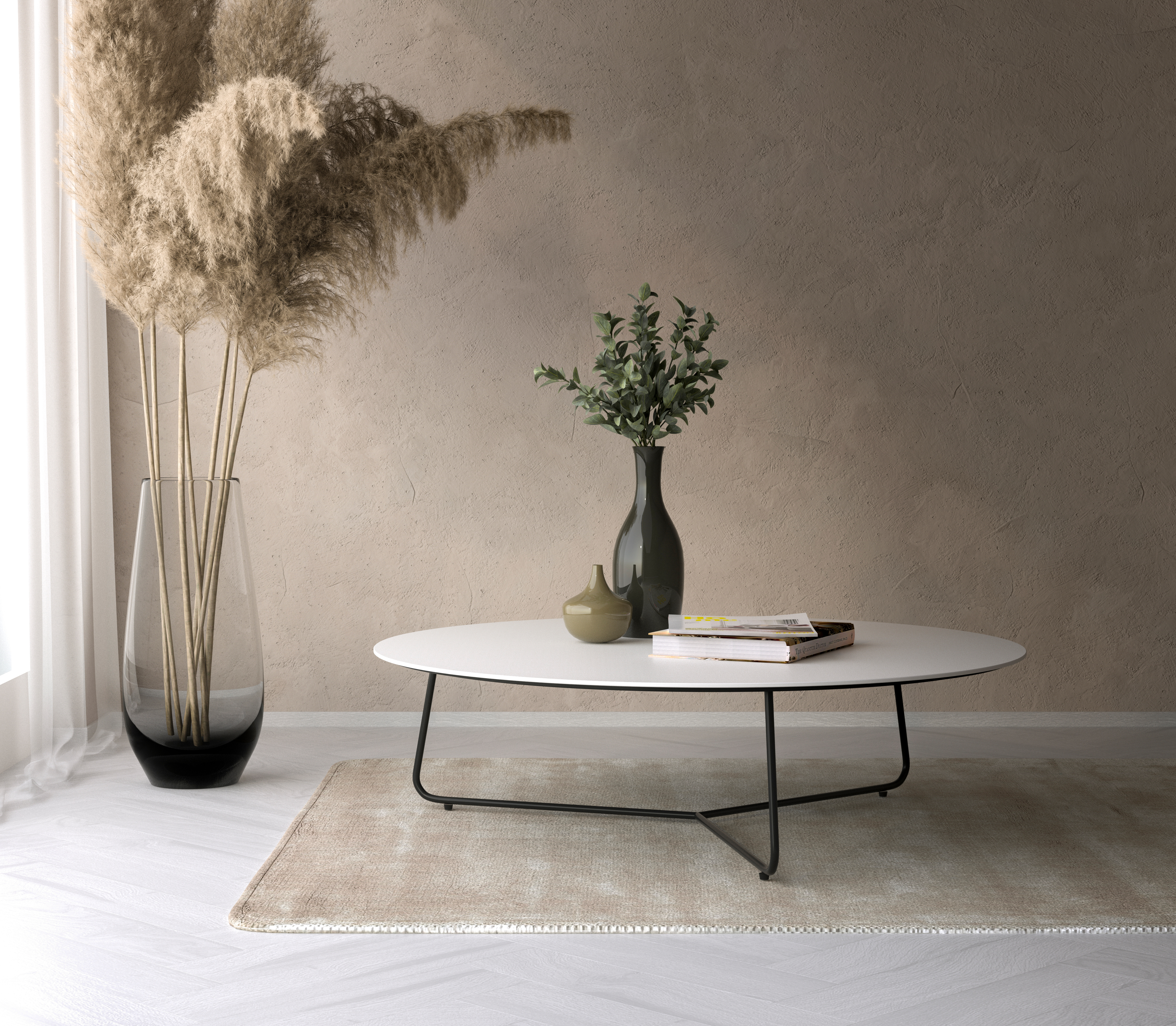 Salontafel Marzo onderstel zwart metaal met Ceramo blad keramiek in kleur Arctic White