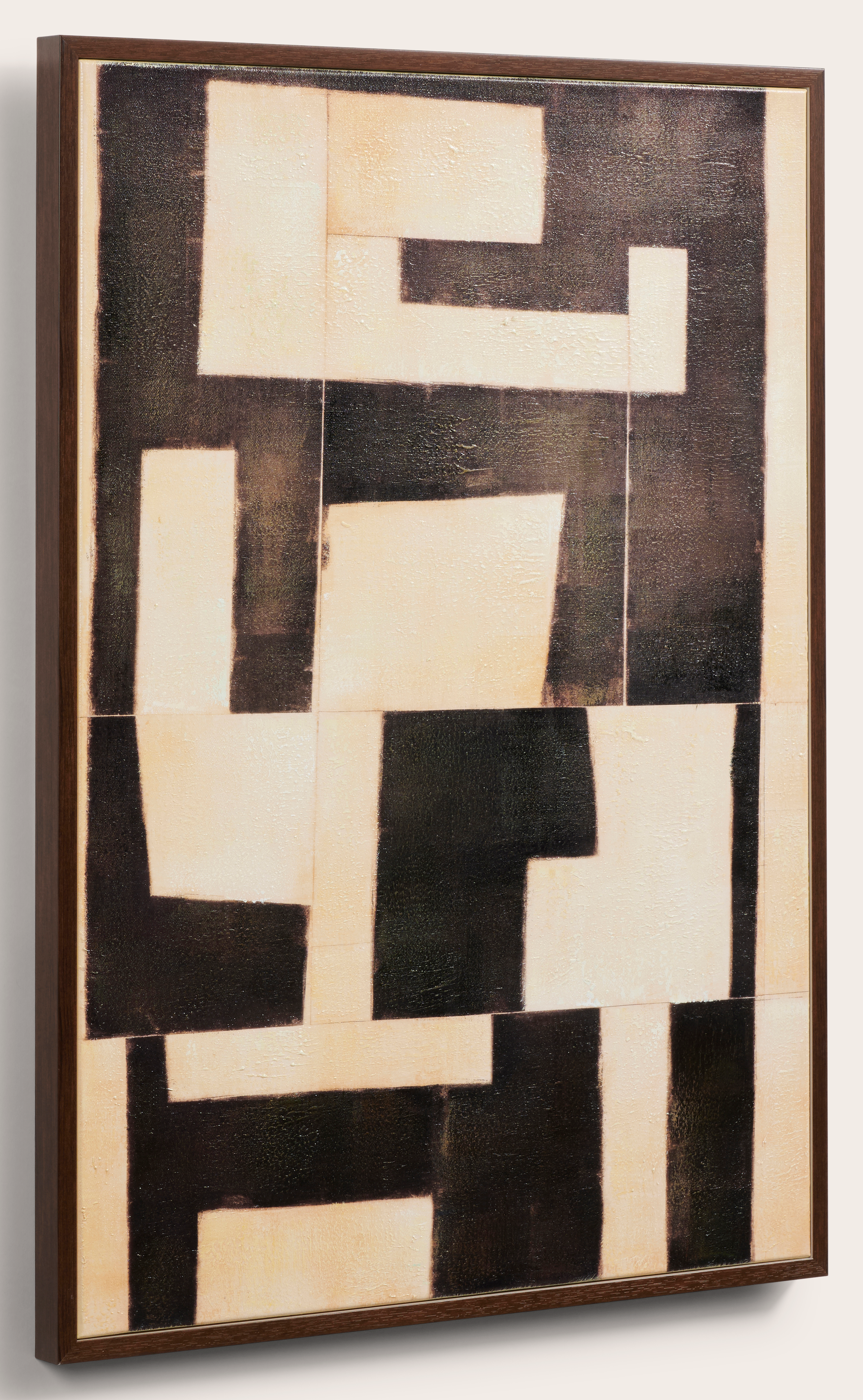 Tropez II paintin zwart ecru in walnoot frame 70x100cm