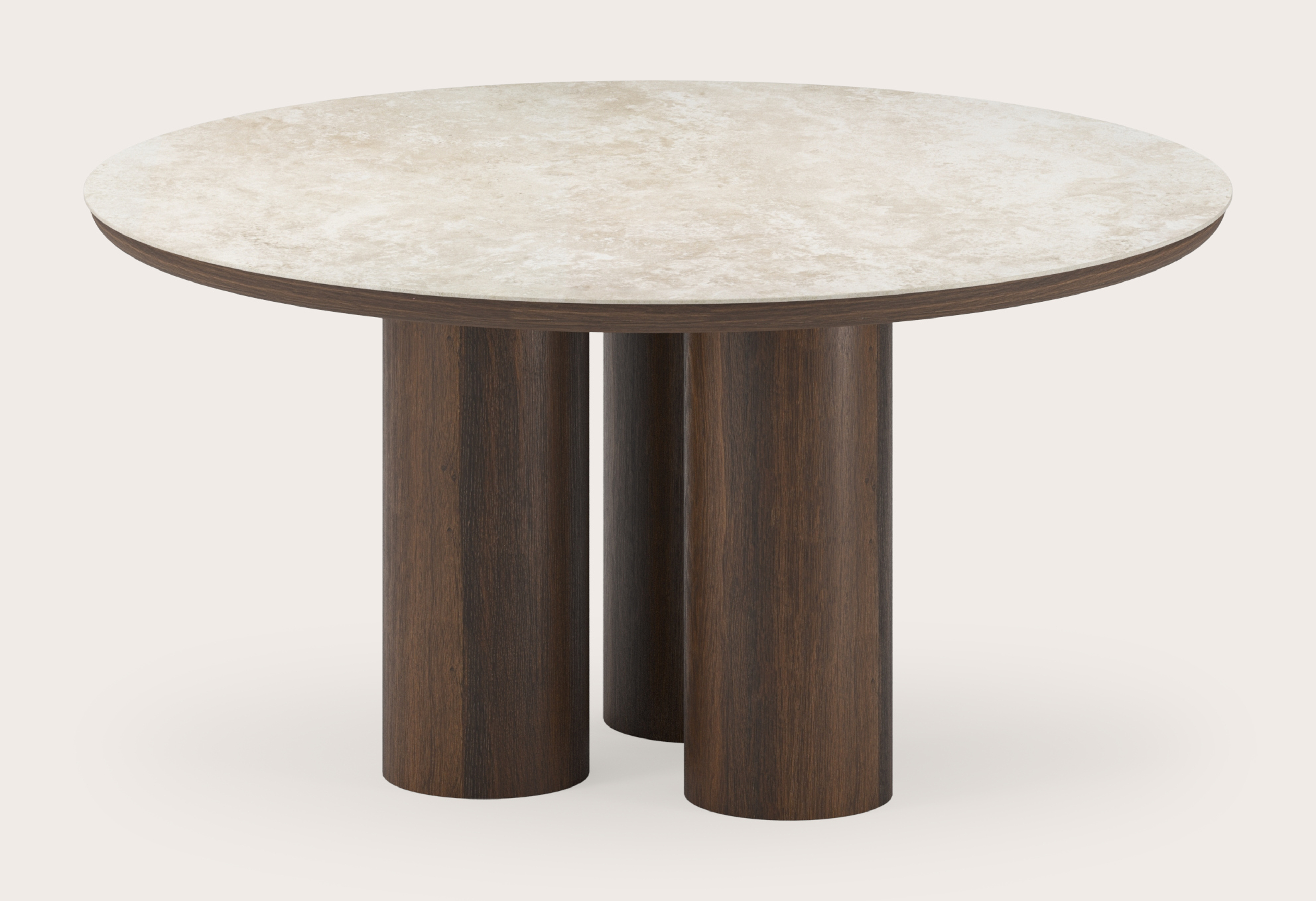 Table de salle à manger Amato Rondo armature en chêne fumé avec plateau Ceramo rond en céramique en couleur Rapolano Ø150 x 76 cm