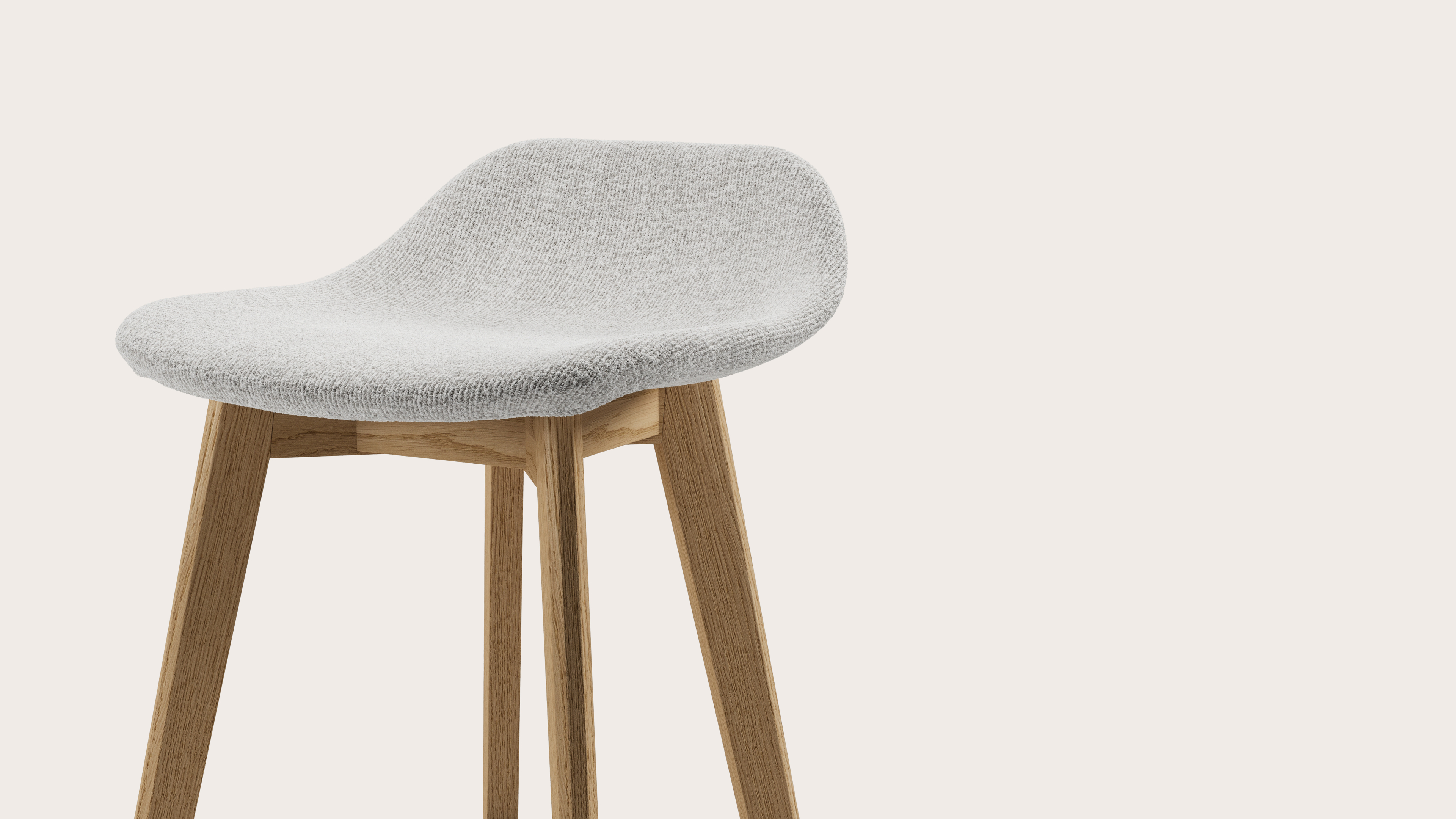 Vasco tabouret de bar basse en chêne couleur naturelle avec assise en Nova tissu Lunar