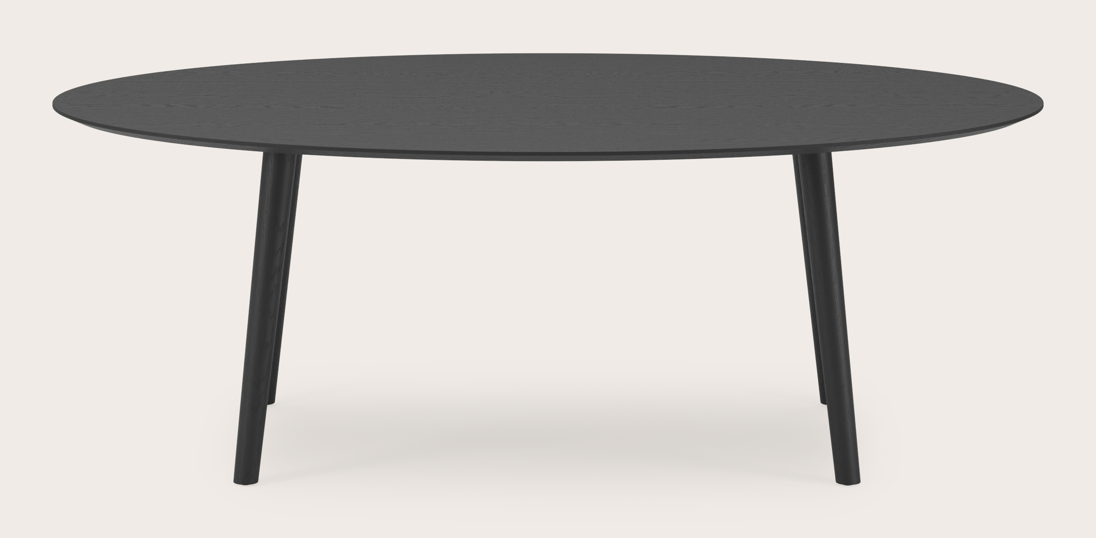 Eettafel Conico onderstel in zwarte eik met ovaal Finesso blad in zwarte eik 220 x 120 x 77 cm
