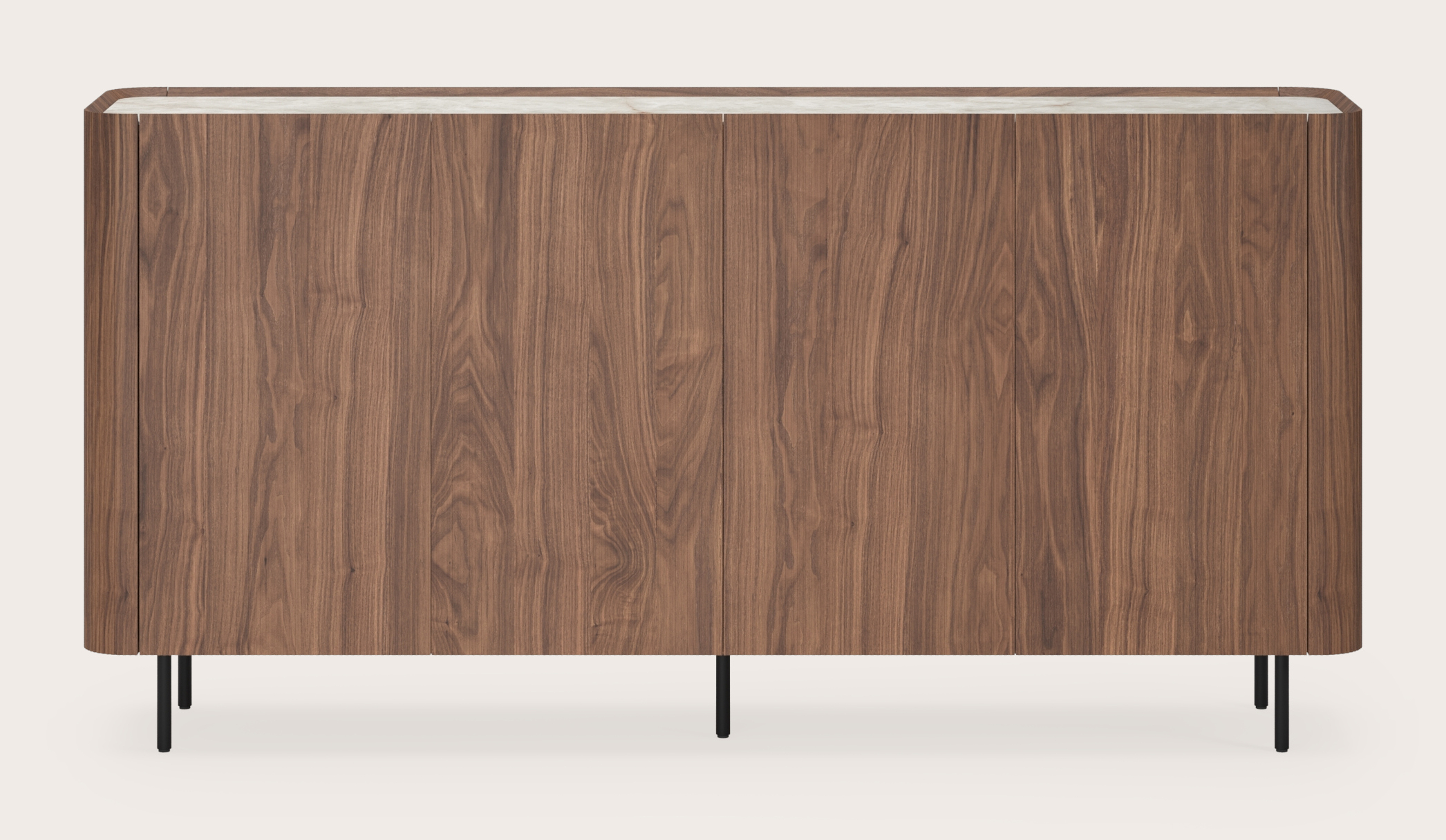 Buffet haut Grivato en noyer avec pieds ronds avec plateau Ceramo rond en céramique en couleur Himalaya 219 x 45 cm