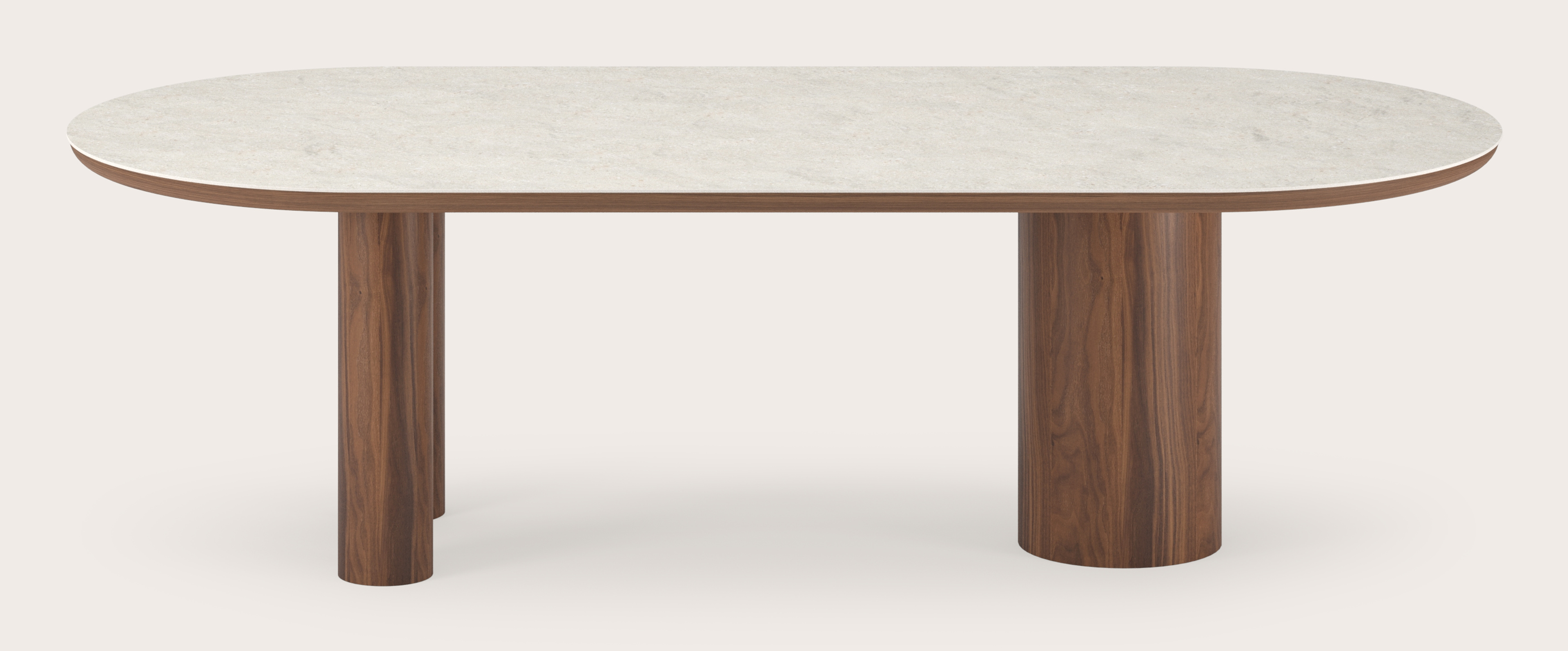 Table de salle à manger Amato Rondo armature en noyer avec plateau Ceramo ovale plat en céramique en couleur Shilin 260 x 115 x 76 cm