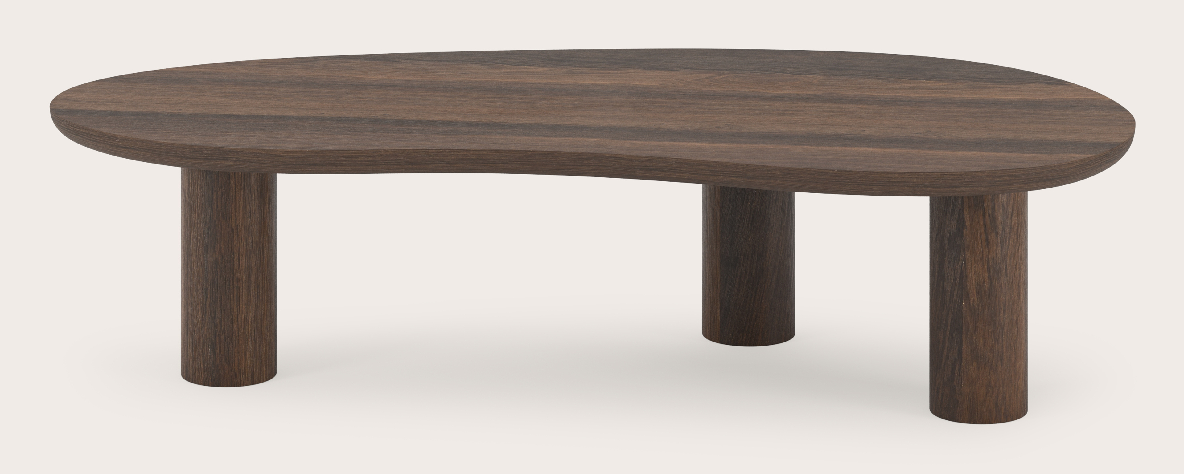 Table basse Amato Rondo XSmall armature avec plateau Amato en forme blob en chêne fumé 135 x 68 x 34 cm
