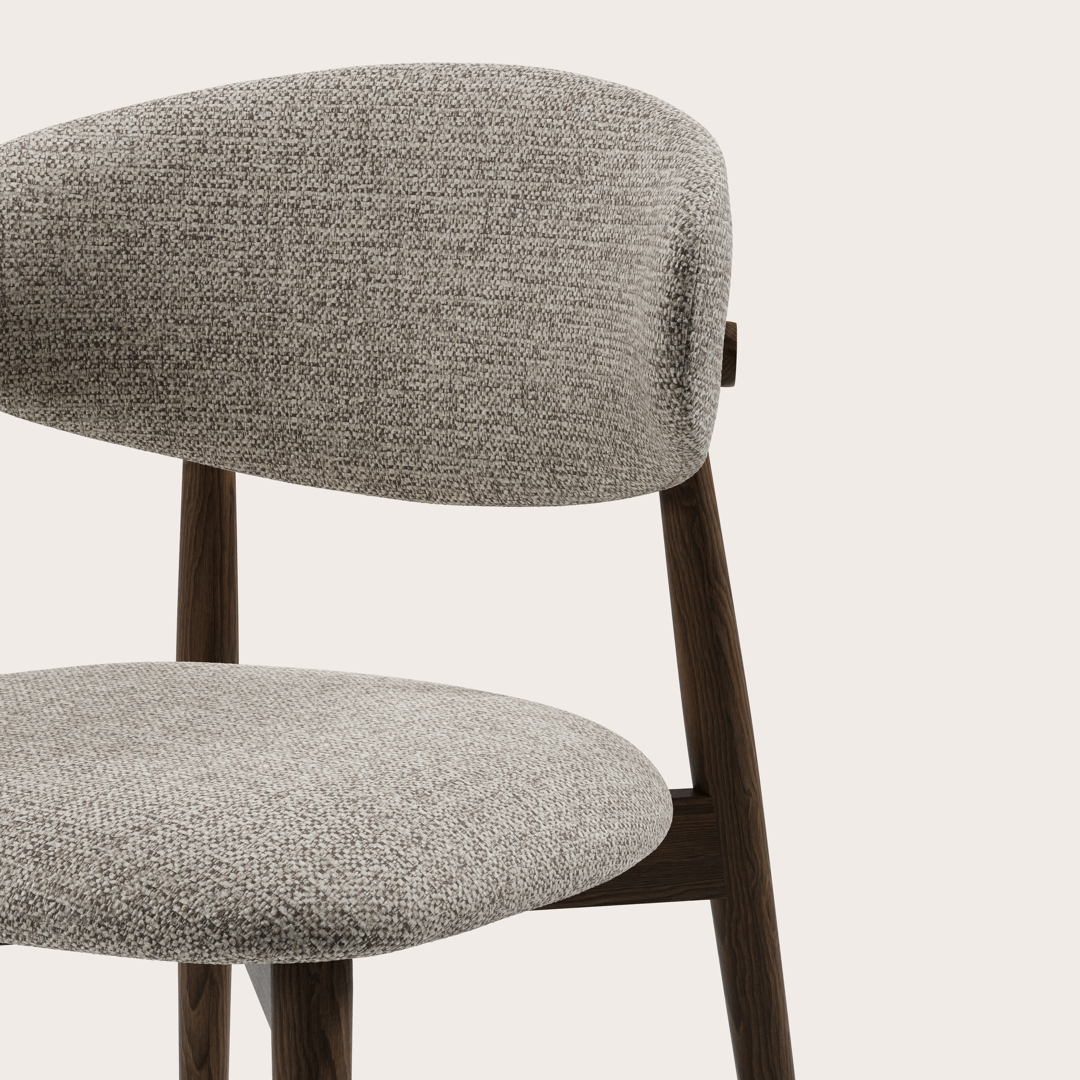 Chaise de salle à manger Alvoni Numa tissu Beige avec pied de chaise frêne fumé