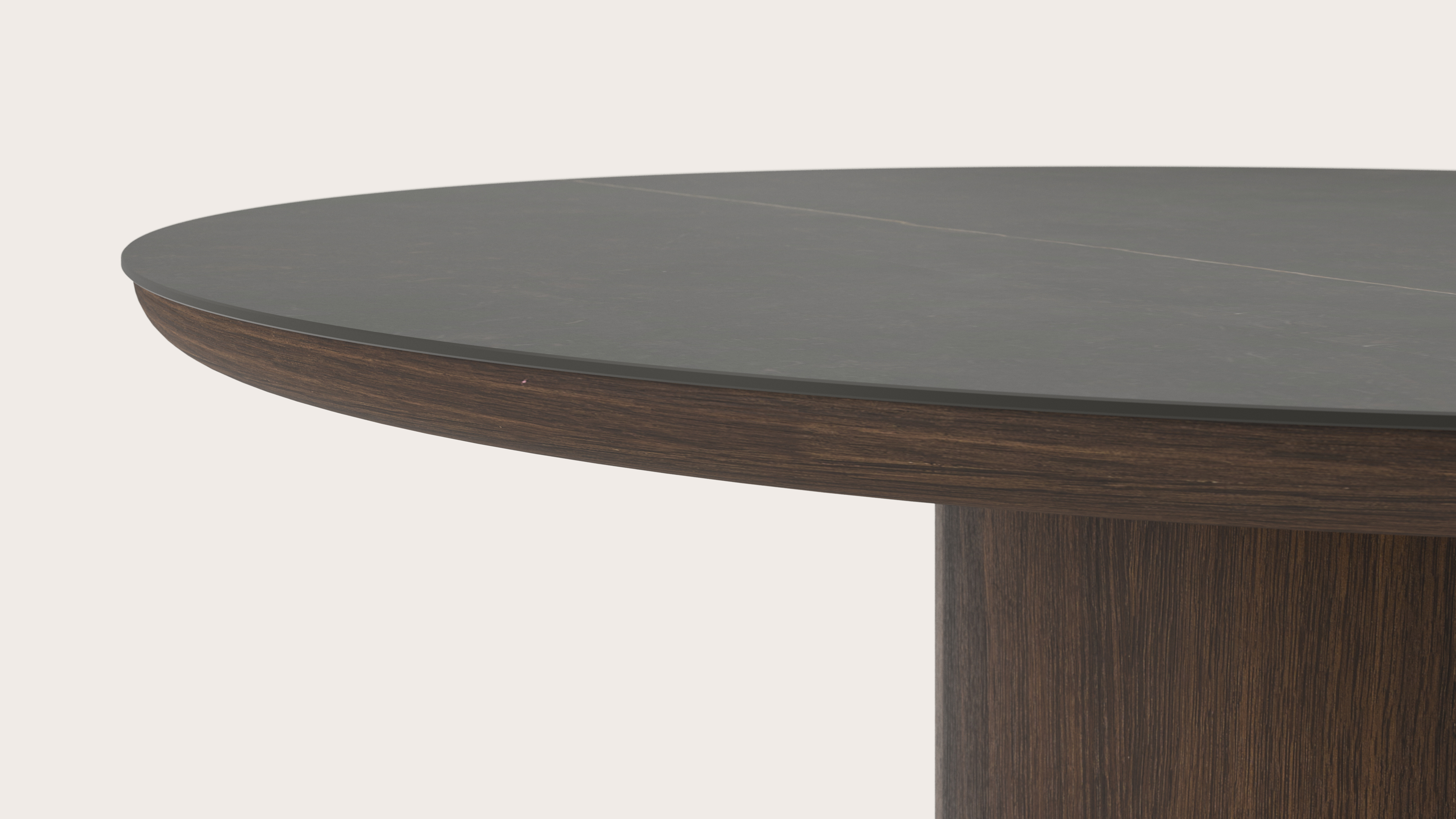 Table de salle à manger Amato Rondo armature en chêne fumé avec plateau Ceramo rond en céramique en couleur Calatorao Ø150 x 76 cm