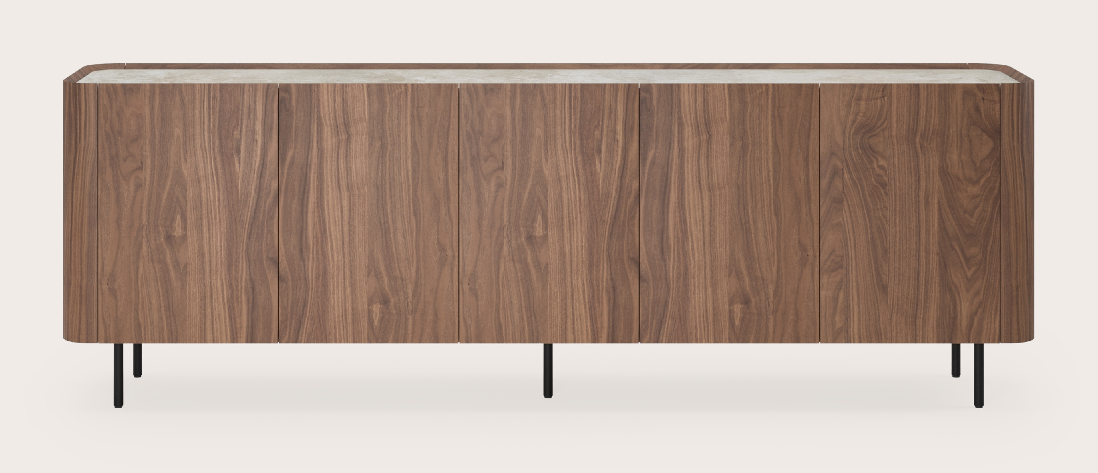 Buffet Curvato en noyer avec pieds ronds en métal avec plateau Ceramo en céramique en couleur Rapolano 249 x 45 x 84 cm