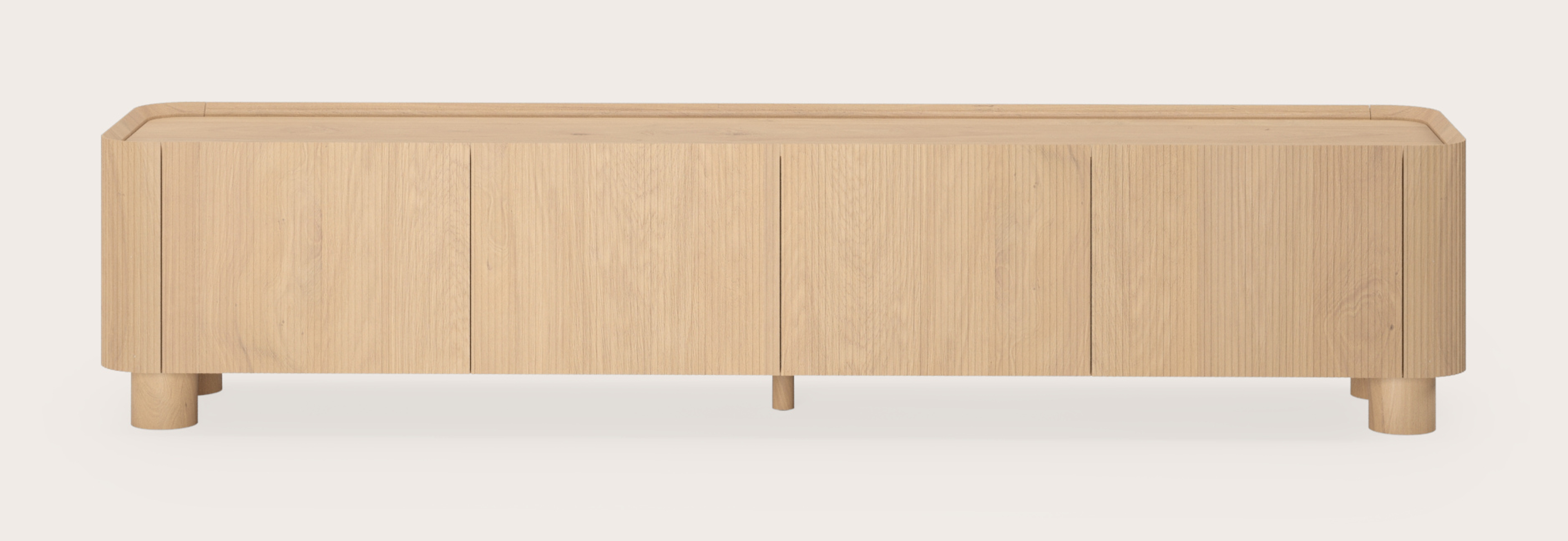 Meuble tv Grivato en chêne couleur naturelle avec pieds ronds en bois 203 x 45 cm