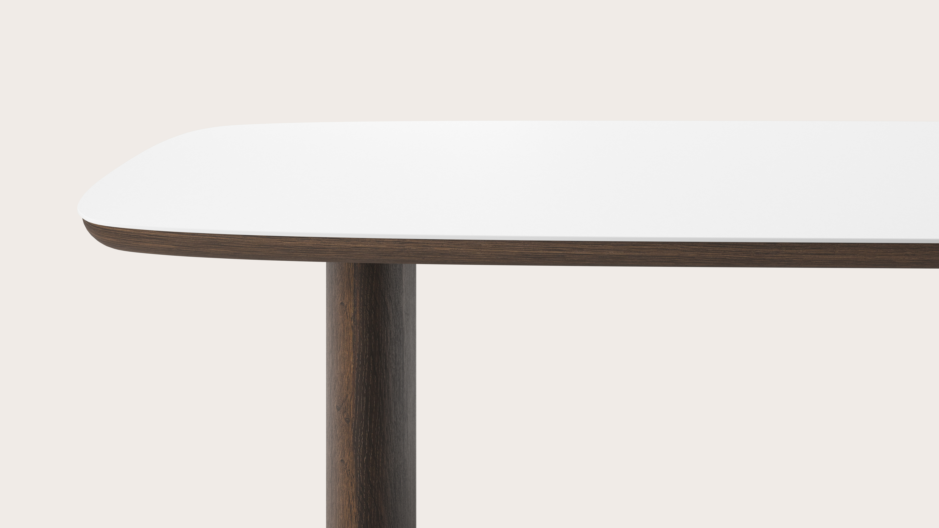 Table de salle à manger Amato Ellipso armature en chêne fumé avec plateau Ceramo forme arrondie en céramique en couleur Arctic White 260 x 110 x 76 cm
