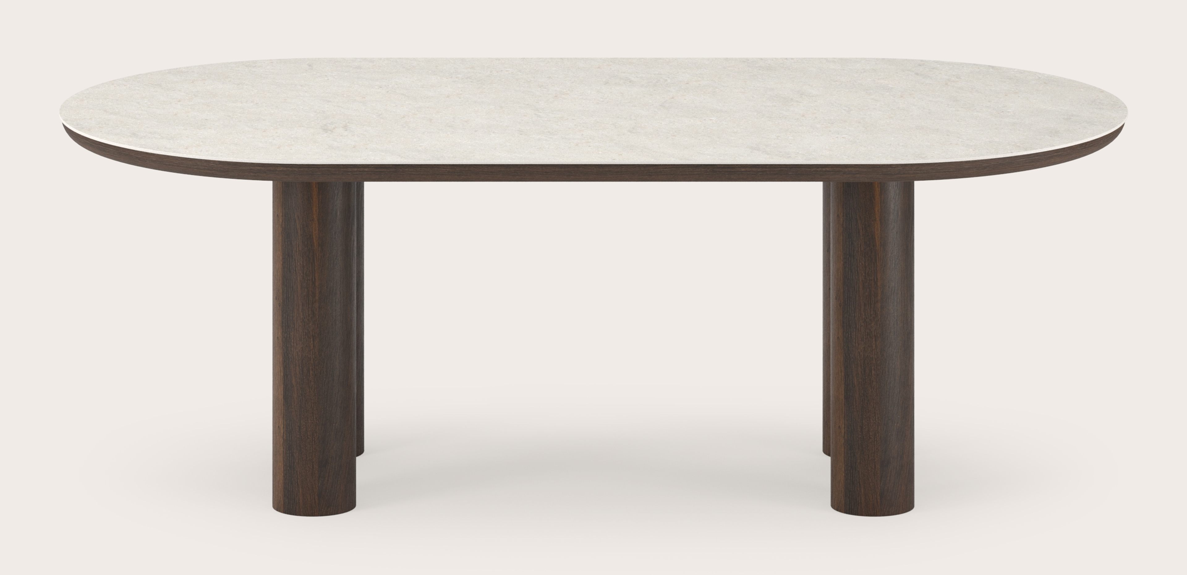 Table de salle à manger Amato Rondo armature en chêne fumé avec plateau Ceramo ovale plat en céramique en couleur Shilin 220 x 110 x 76 cm