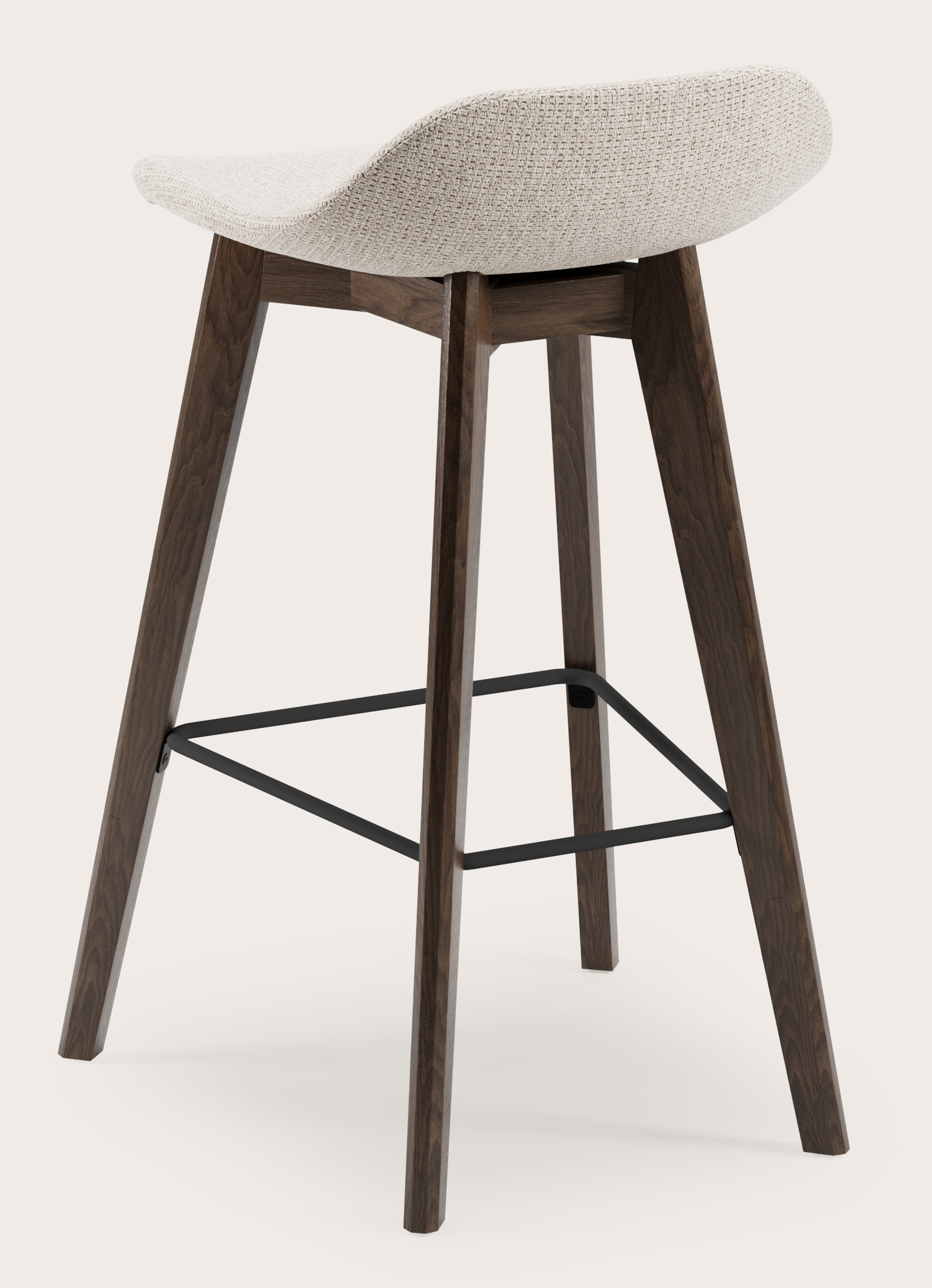 Vasco tabouret de bar basse en chêne fumé avec assise en Fuga tissu Natural
