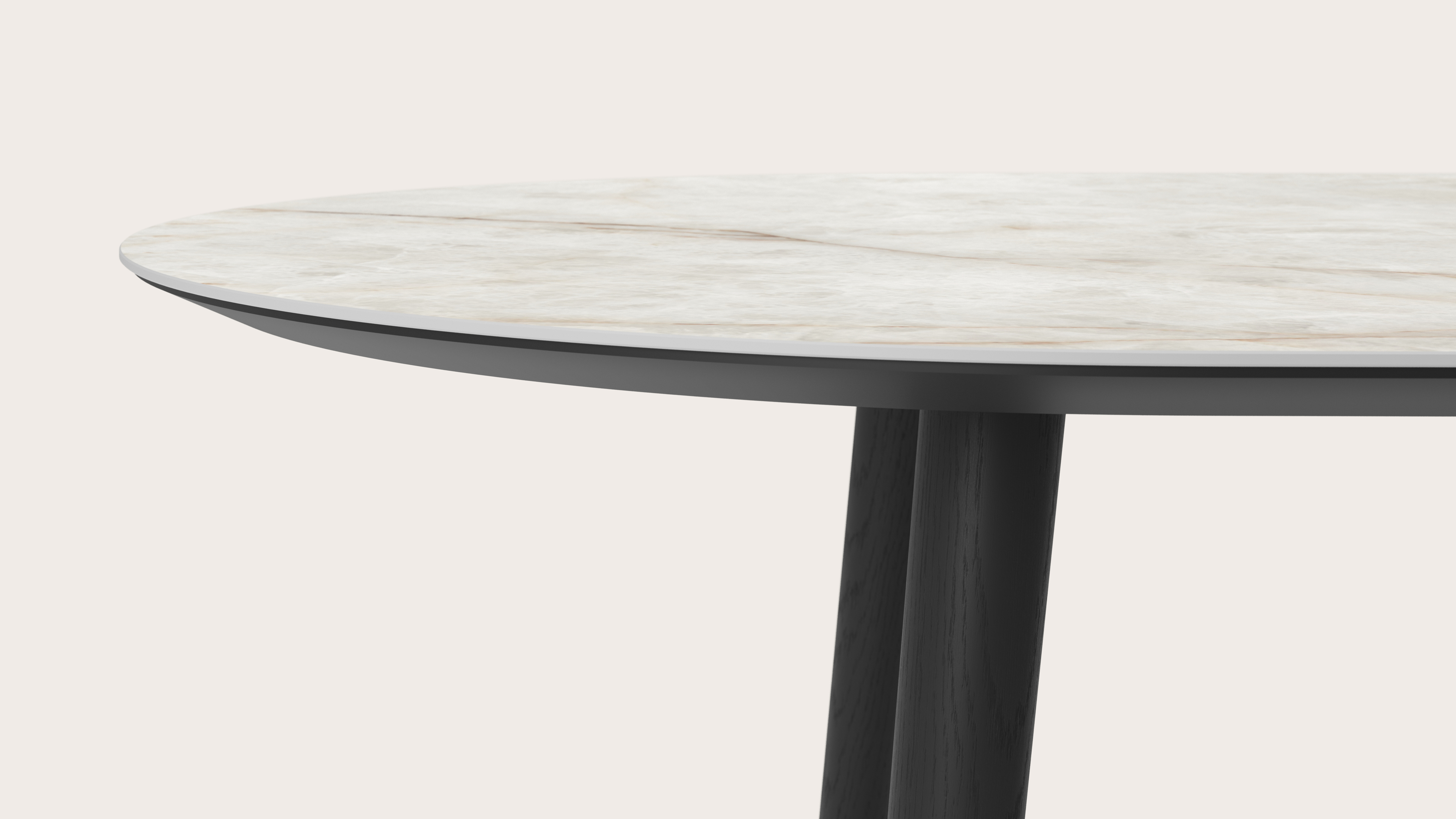 Table de salle à manger Conico armature en chêne noir avec plateau Ceramo ovale plat en céramique en couleur Himalaya 260 x 115 x 77 cm
