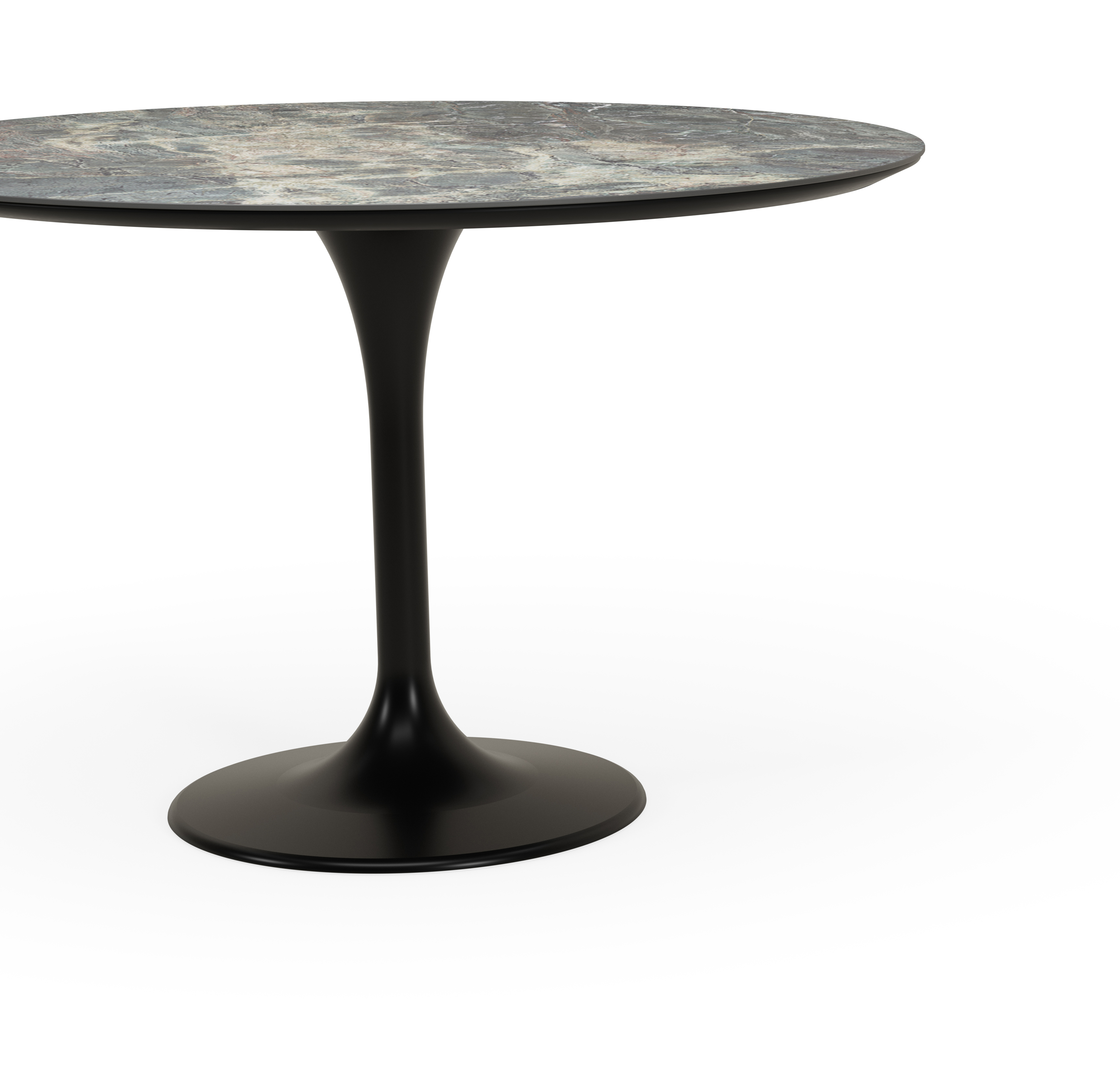 Eettafel Tulipo onderstel in zwarte eik met rond volkeramisch Ceramo blad in kleur Amazonico Ø120 x 76 cm