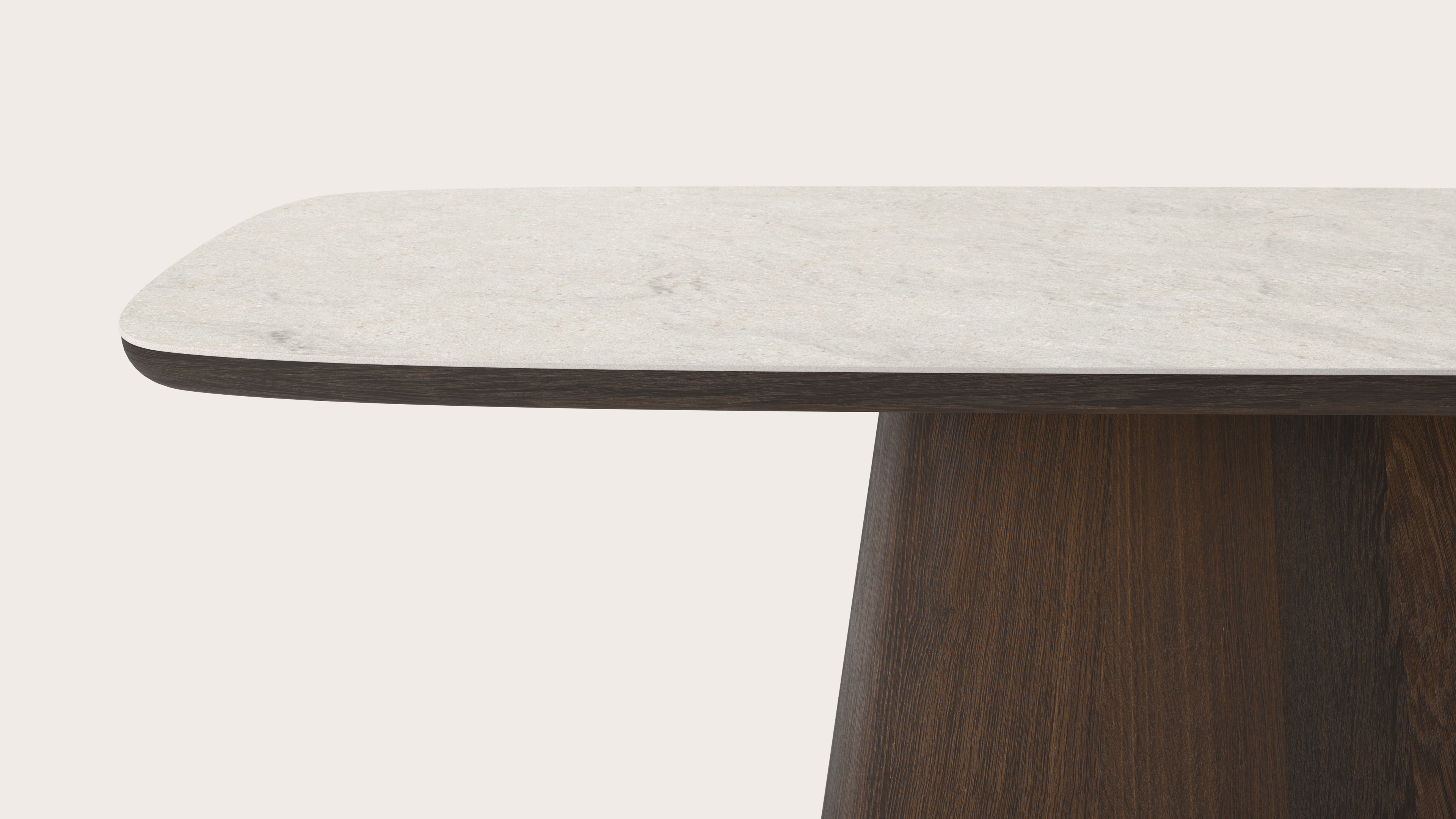 Eettafel Amato Cuadro onderstel in chêne fumé avec plateau Ceramo forme arrondie en céramique en couleur Shilin 220 x 105 x 77 cm