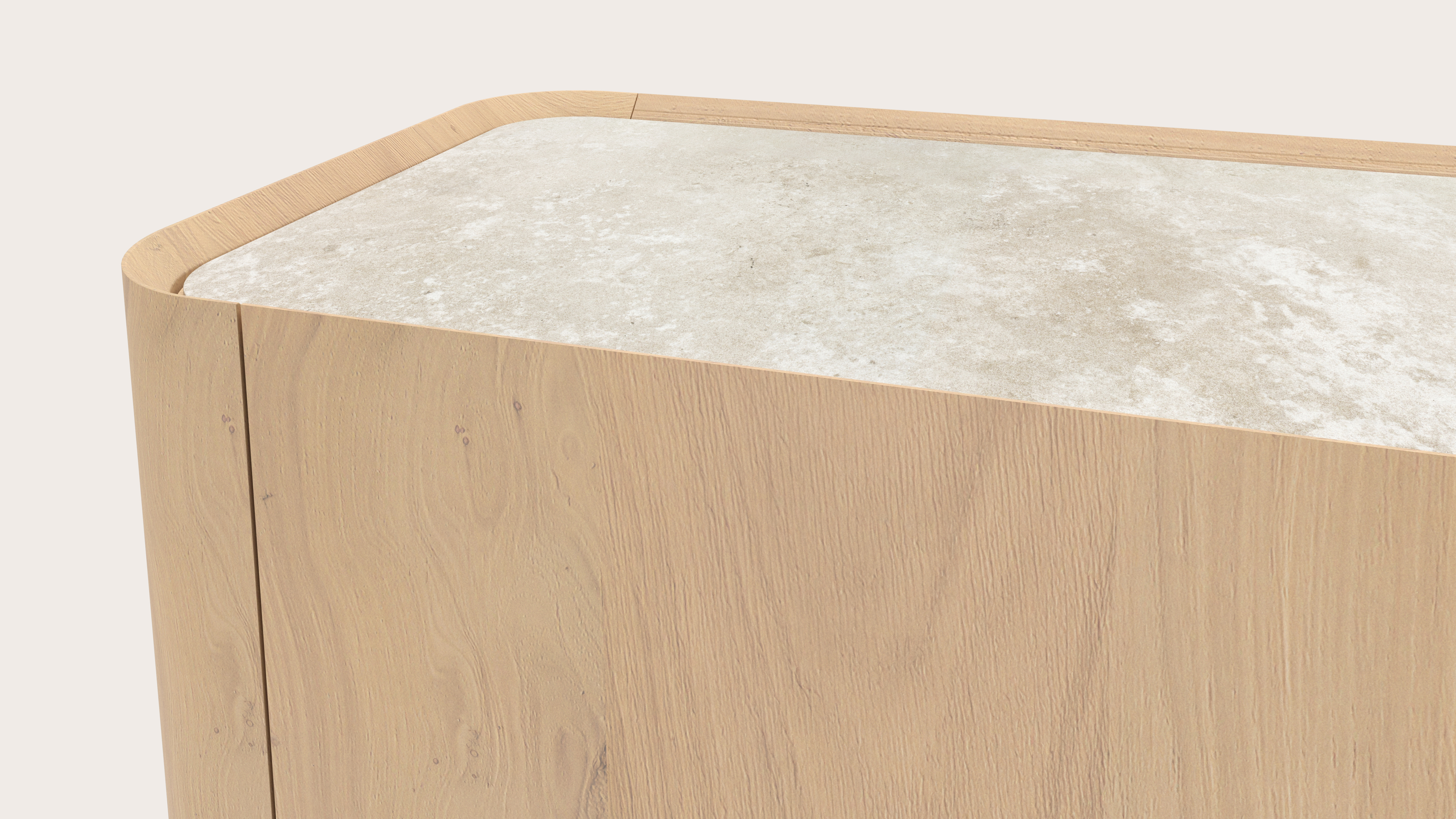 Buffet Curvato en chêne couleur naturelle avec pieds ronds en bois avec plateau Ceramo en céramique en couleur Rapolano 169 x 45 x 76 cm