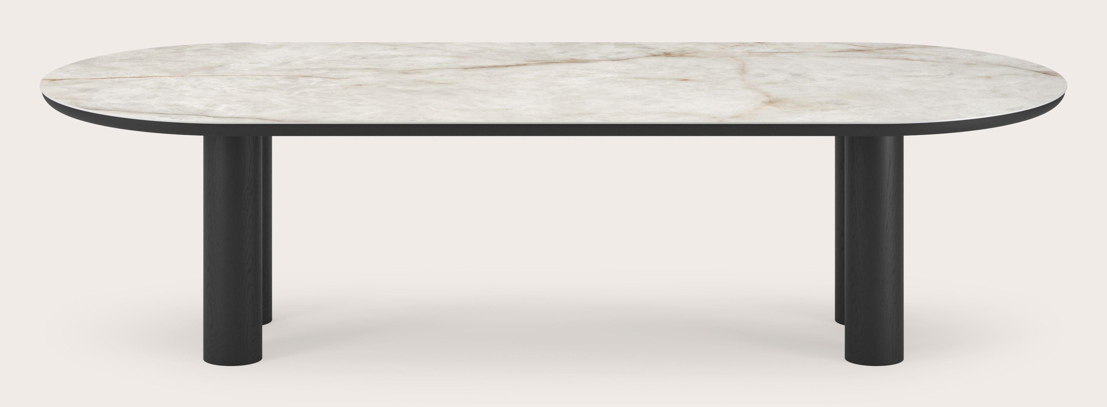 Table de salle à manger Amato Rondo armature en chêne noir avec plateau Ceramo ovale plat en céramique en couleur Himalaya 300 x 120 x 76 cm
