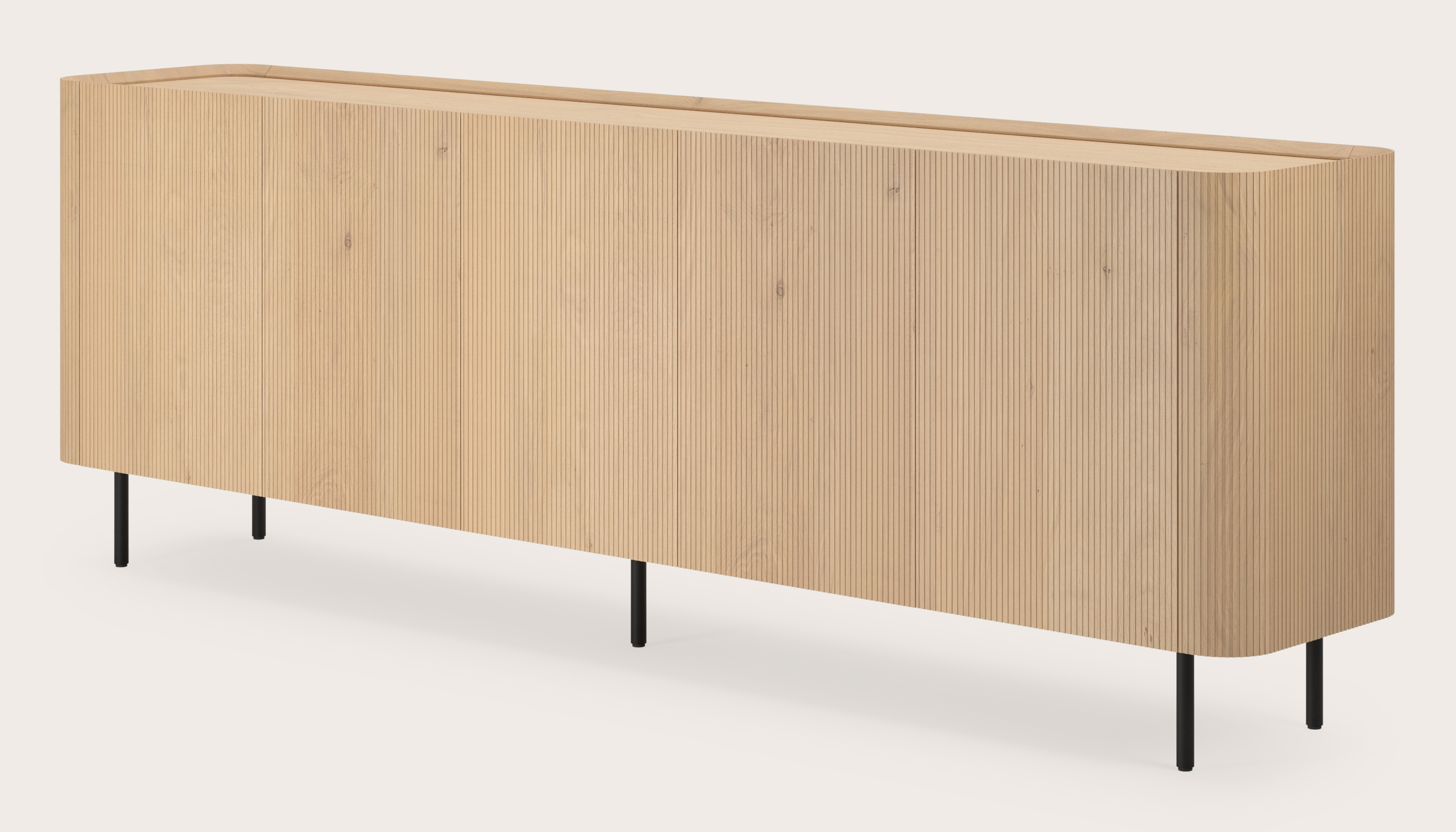 Grivato dressoir in natuurkleurige eik met ronde poten 249 x 45 cm