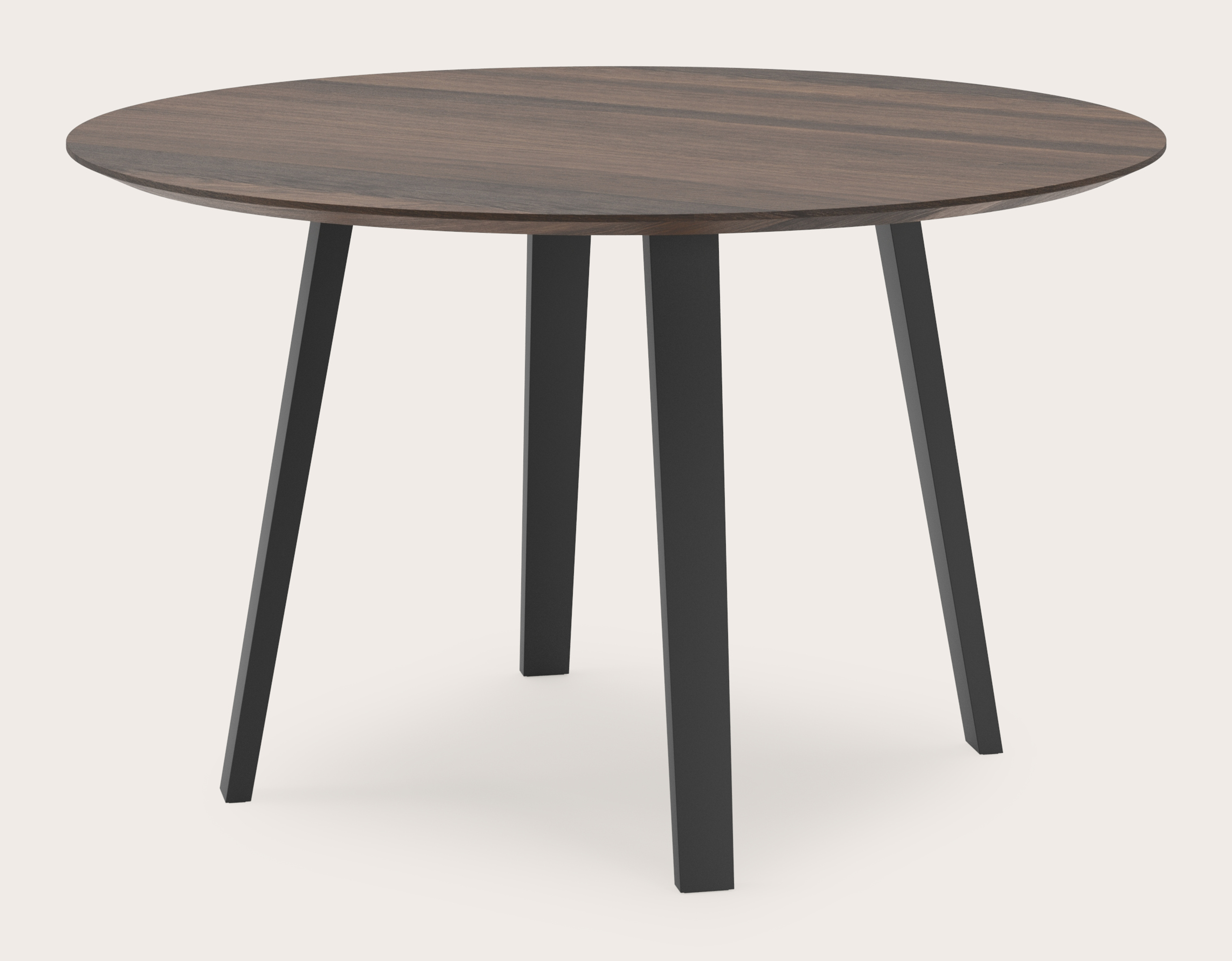 Eettafel Clino onderstel in zwart metaal  met rond Finesso blad in gerookte eik Ø130 x 77 cm