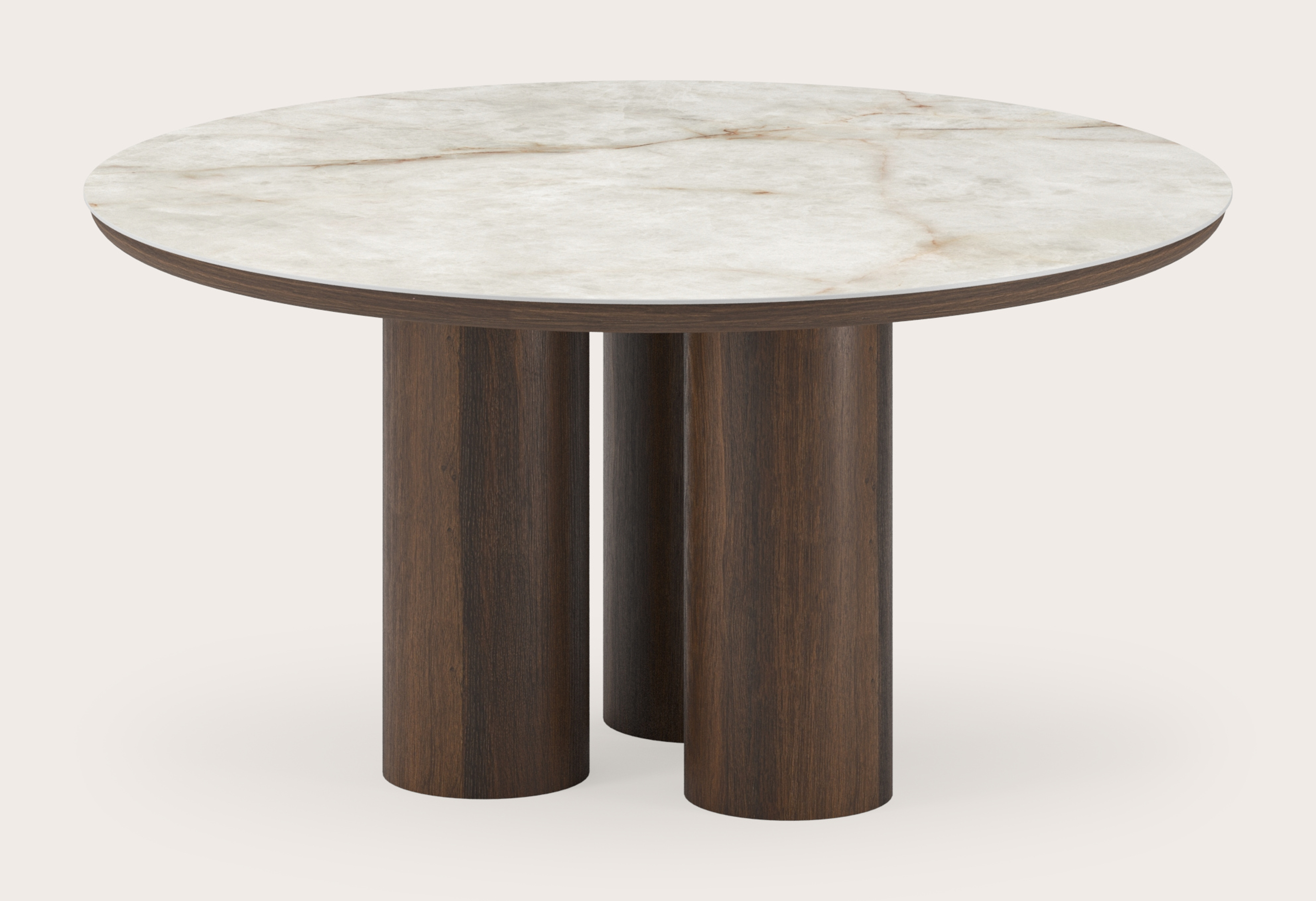 Table de salle à manger Amato Rondo armature en chêne fumé avec plateau Ceramo rond en céramique en couleur Himalaya Ø150 x 76 cm