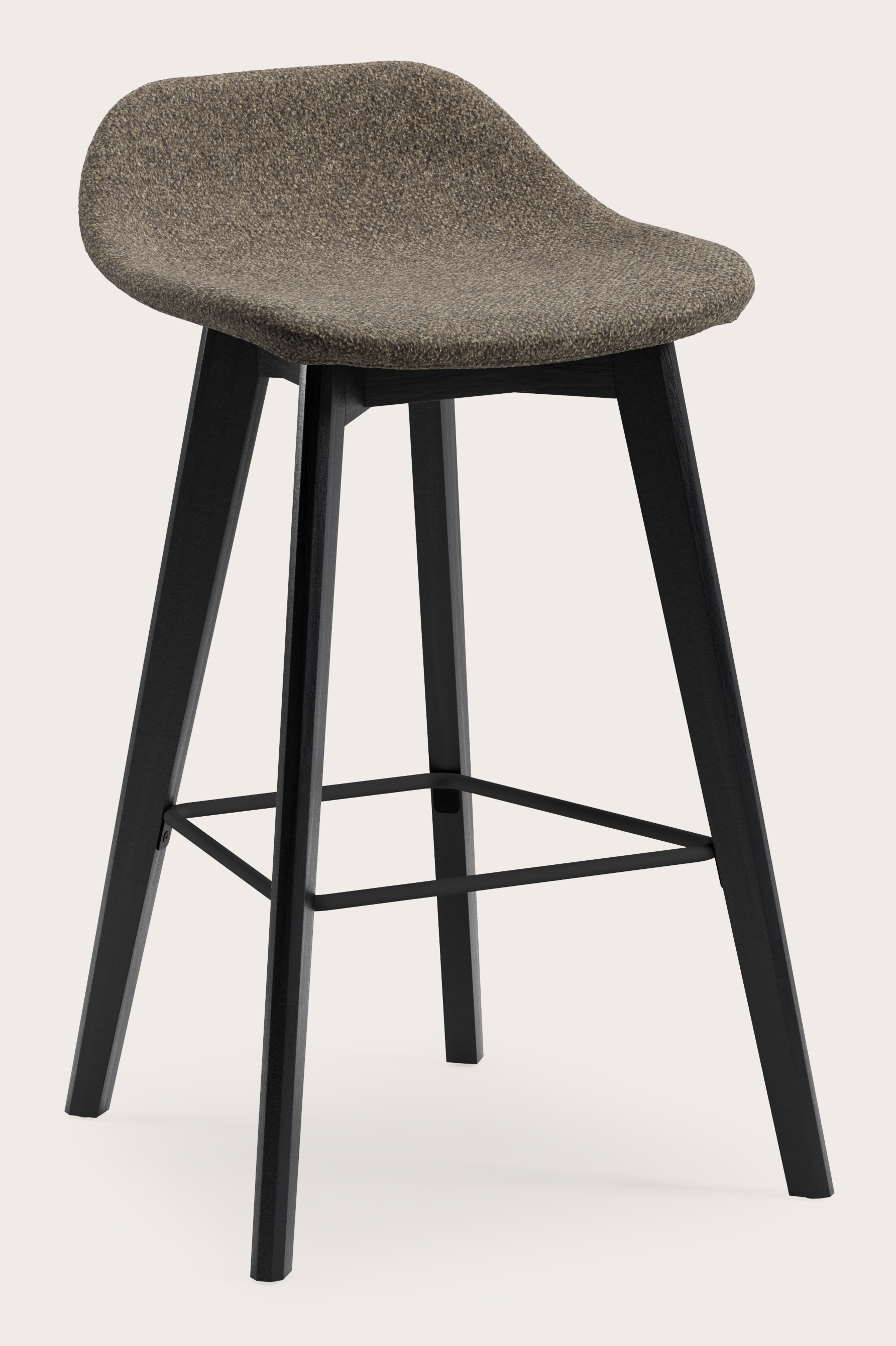 Vasco tabouret de bar basse en chêne massif noir avec assise en Valino tissu Chocolate