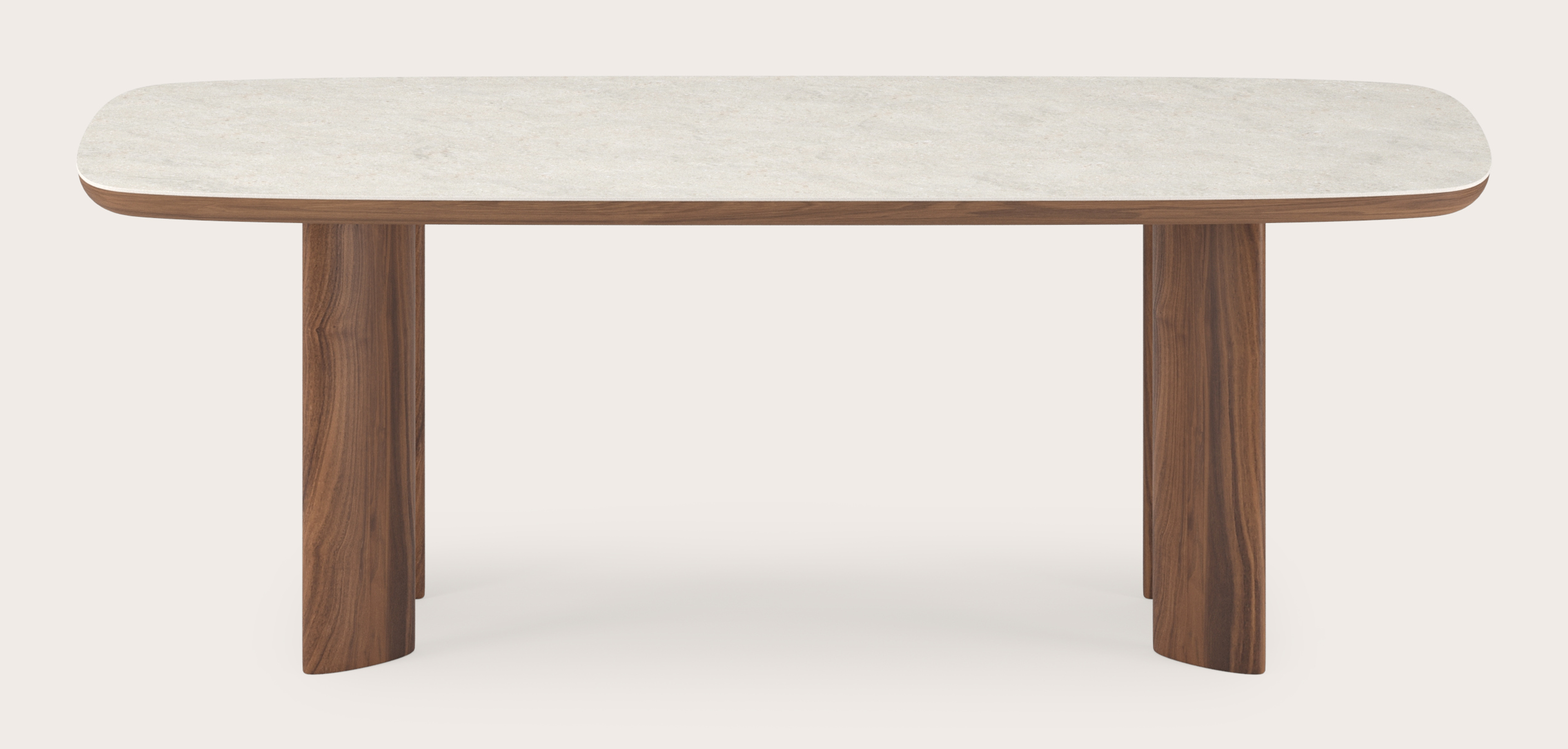 Table de salle à manger Amato Ellipso armature en noyer avec plateau Ceramo forme arrondie en céramique en couleur Shilin 220 x 105 x 76 cm