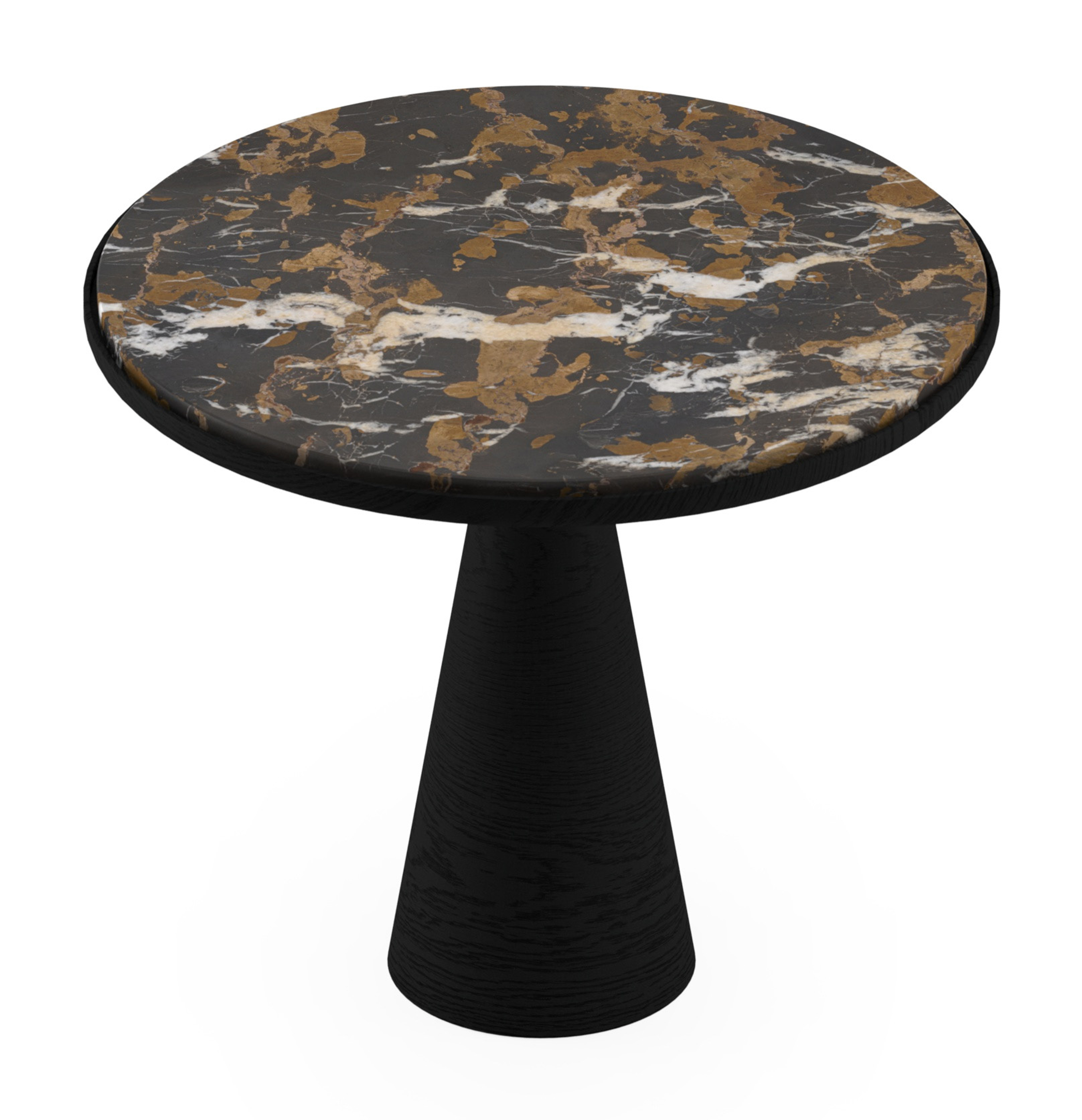 Table d'appoint Levanto armature en chêne noir et plateau Pietro rond en marbre en couleur Portoro Brown Ø50 x 45 cm