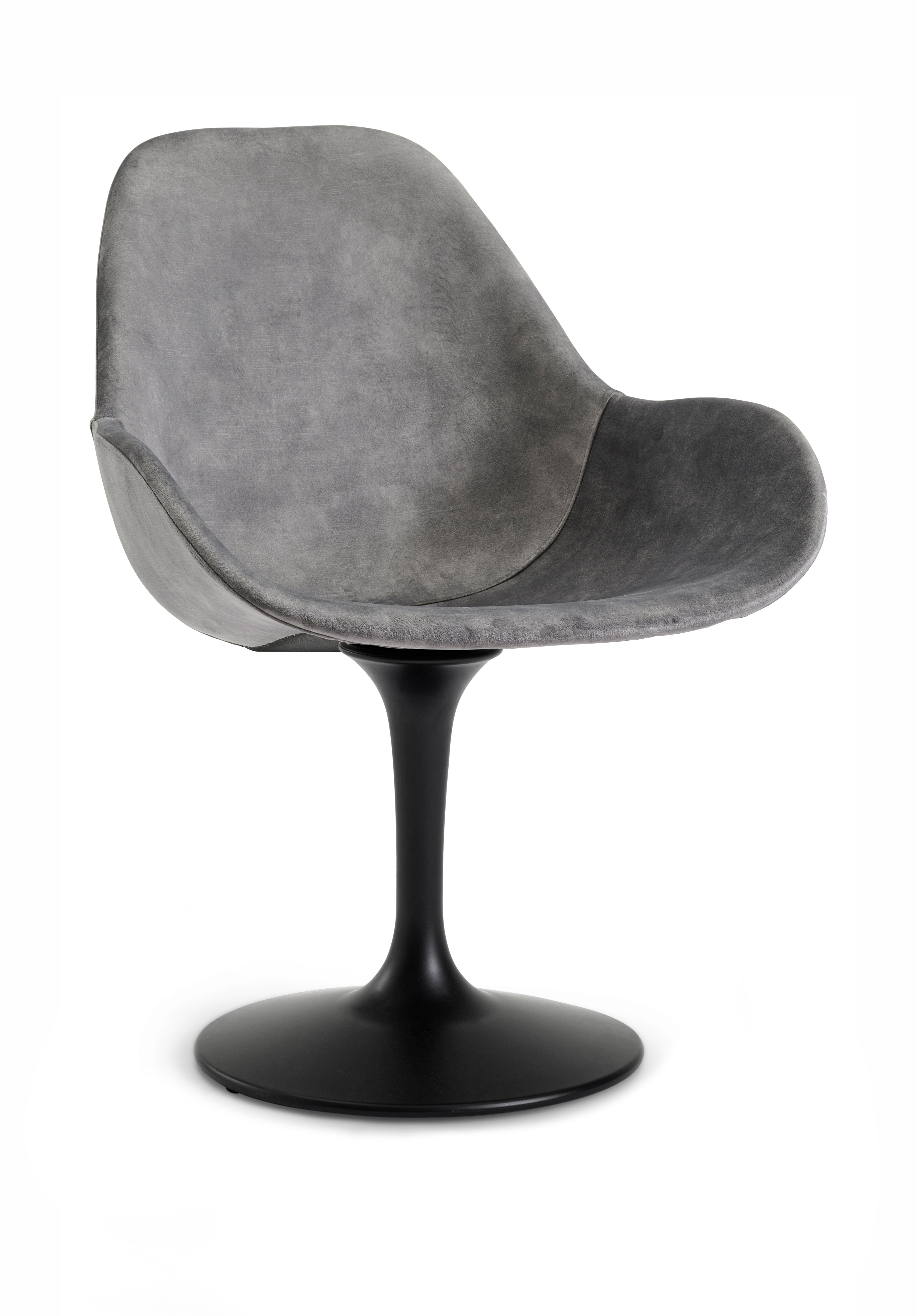 Vasco armstoel met hoge rug in Velvet fluweel Dolphin met draaibare stoelpoot Tulipo in zwart metaal