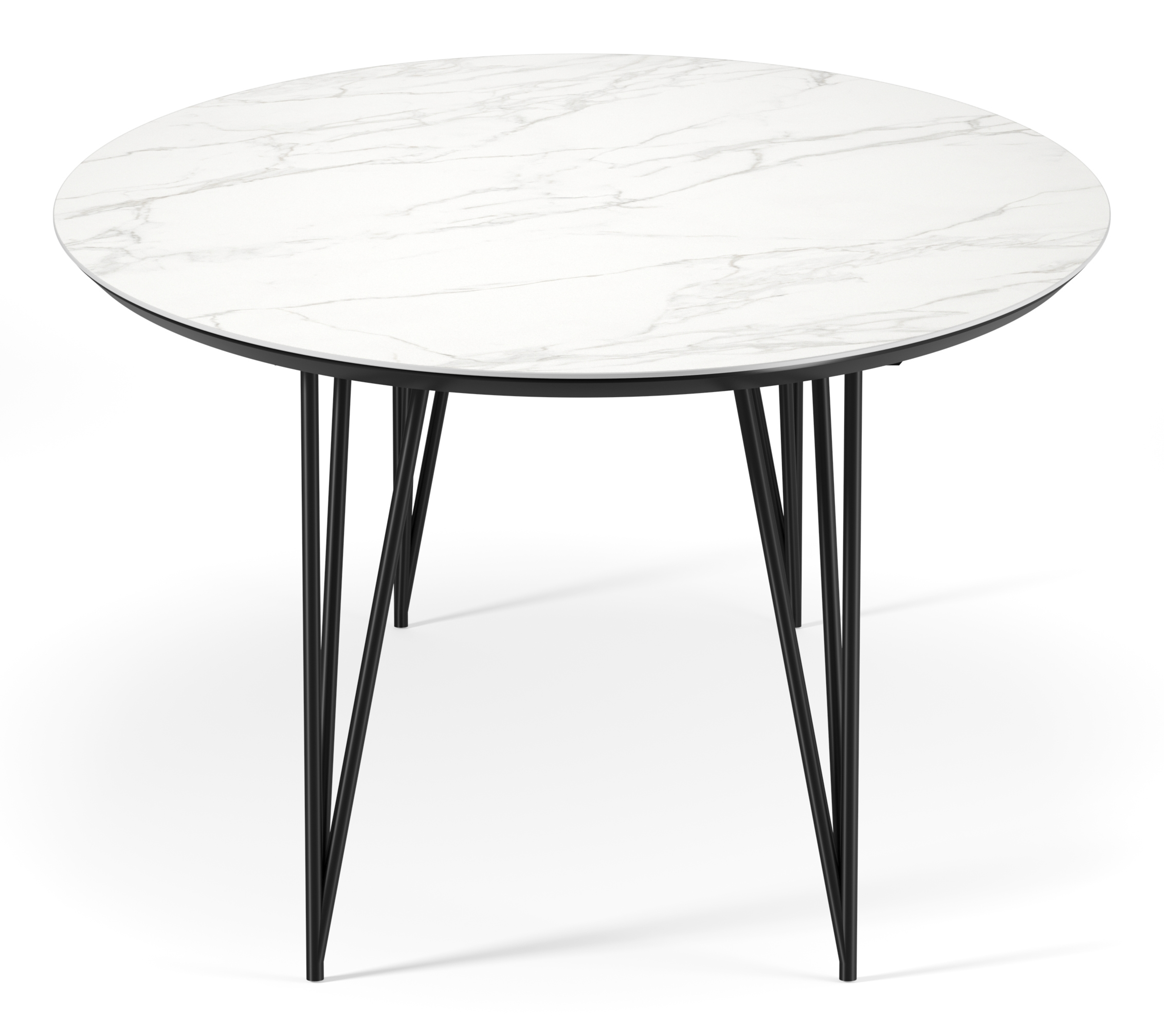 Eettafel Trentino onderstel in zwart metaal met ovaal volkeramisch Ceramo blad in kleur Calacatta 260 x 130 x 77 cm