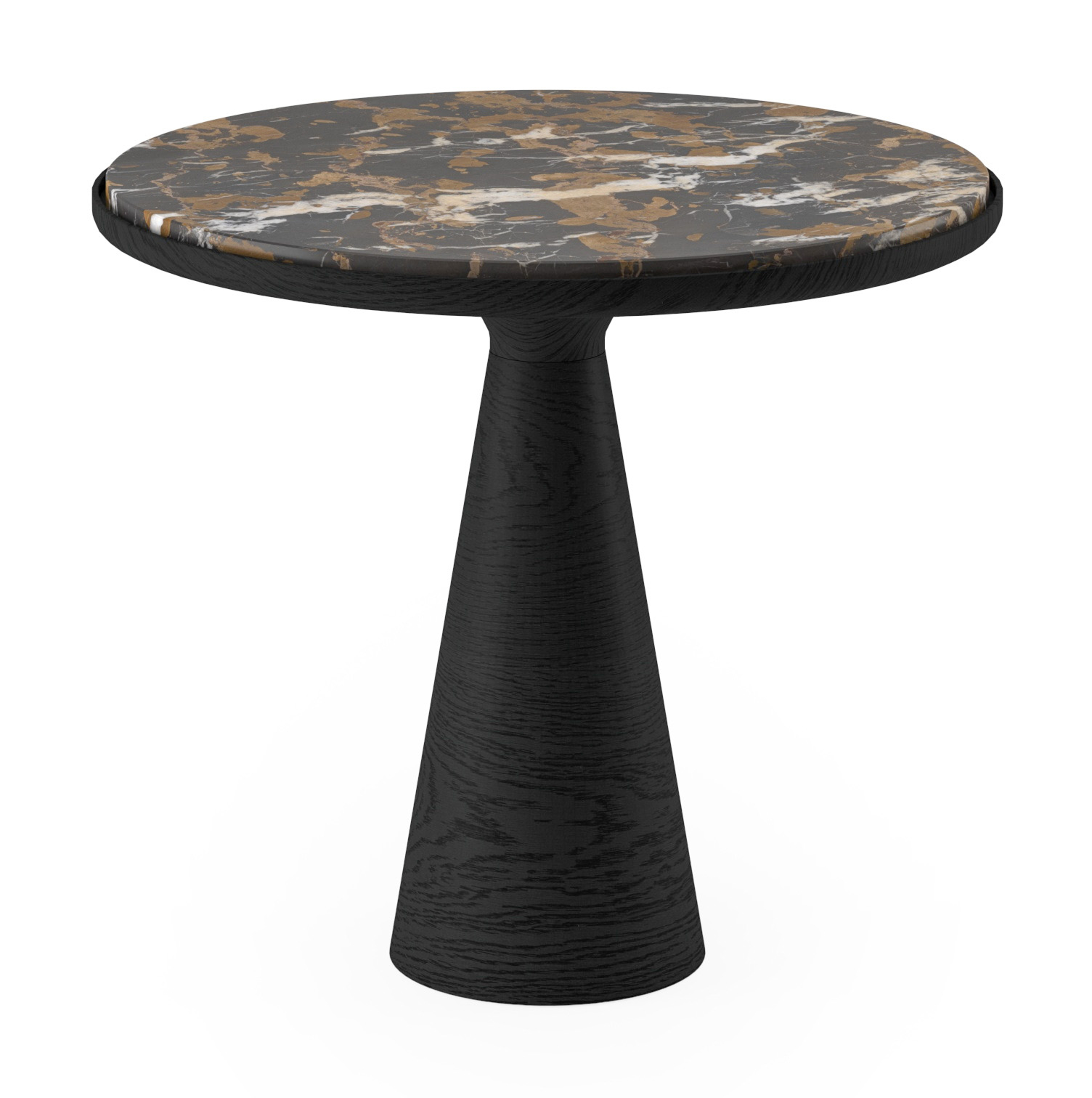Table d'appoint Levanto armature en chêne noir et plateau Pietro rond en marbre en couleur Portoro Brown Ø50 x 45 cm