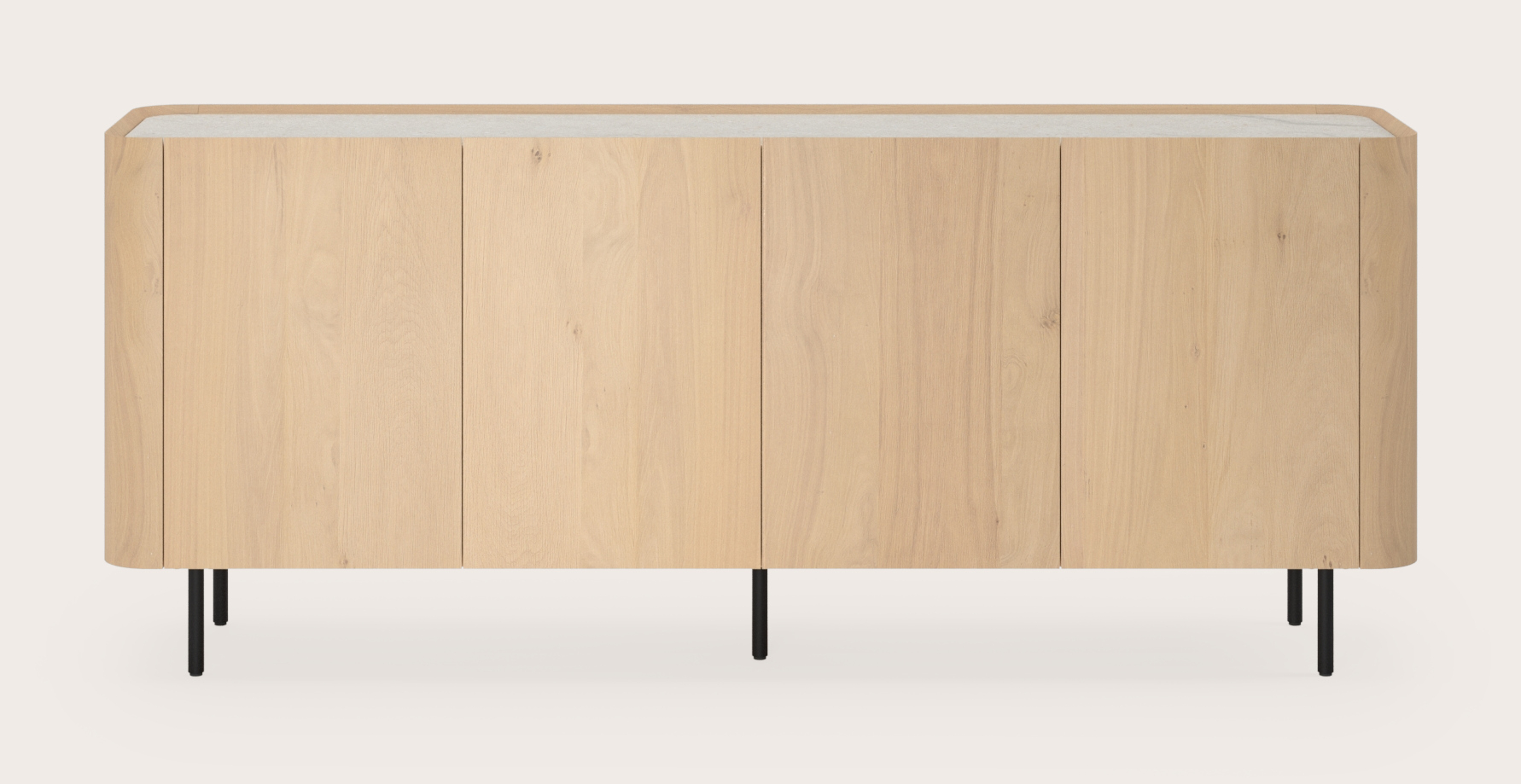 Buffet Curvato en chêne couleur naturelle avec pieds ronds en métal avec plateau Ceramo en céramique en couleur Shilin 203 x 45 x 84 cm