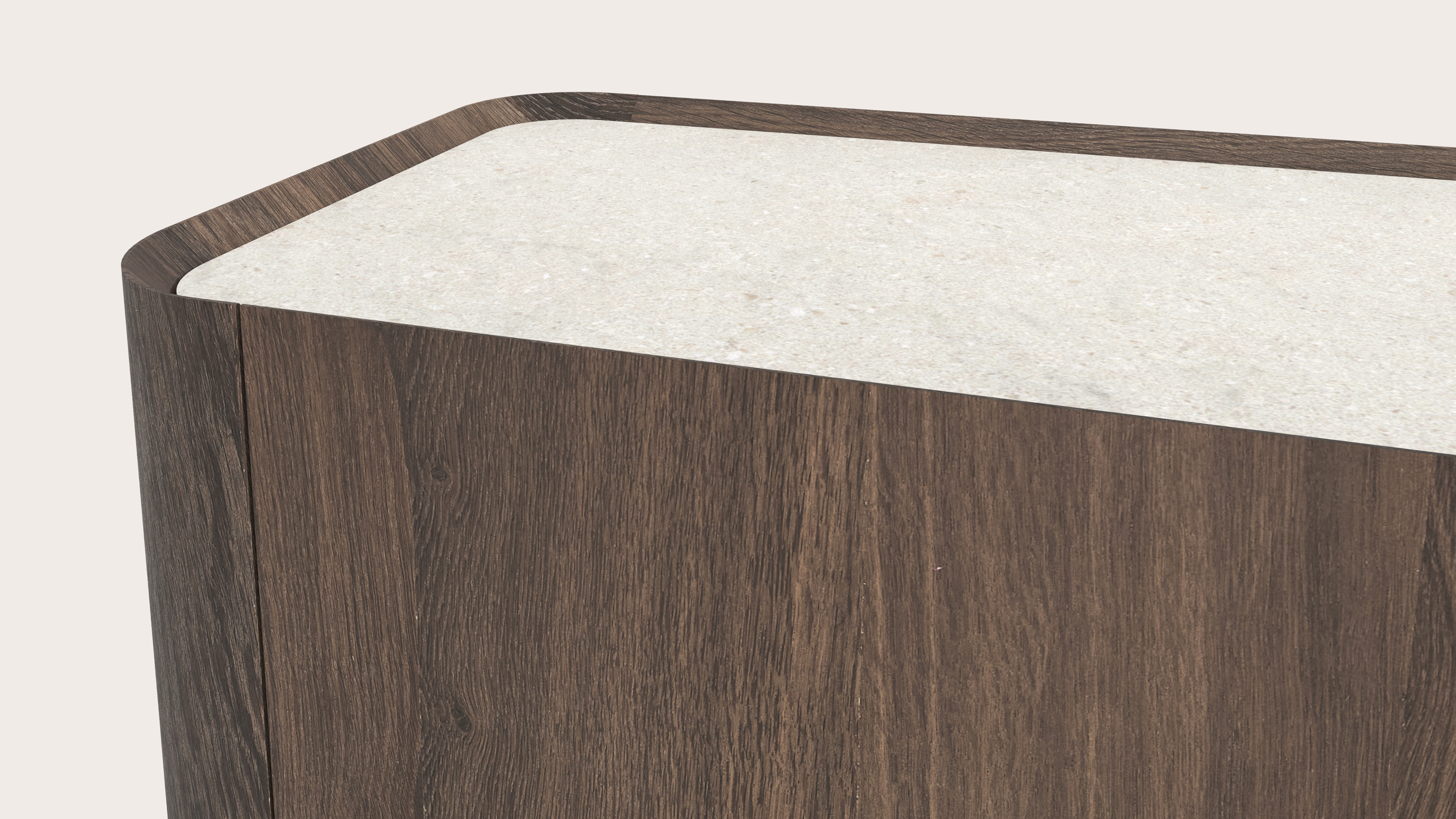 Meuble tv Curvato en chêne fumé avec plateau Ceramo en céramique en couleur Shilin 269 x 45 x 34 cm