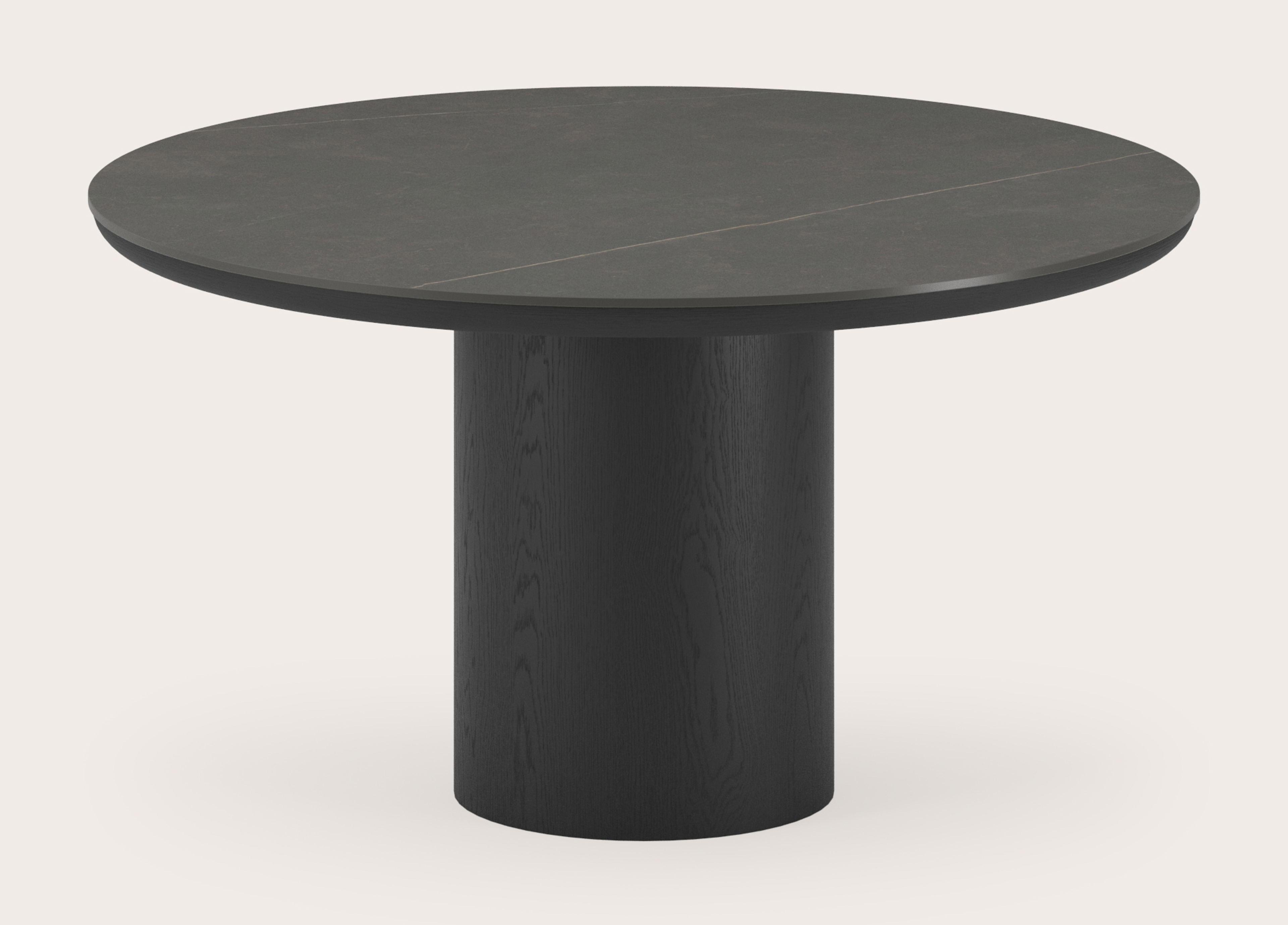 Table de salle à manger Amato Rondo armature en chêne noir avec plateau Ceramo rond en céramique en couleur Calatorao Ø140 x 76 cm