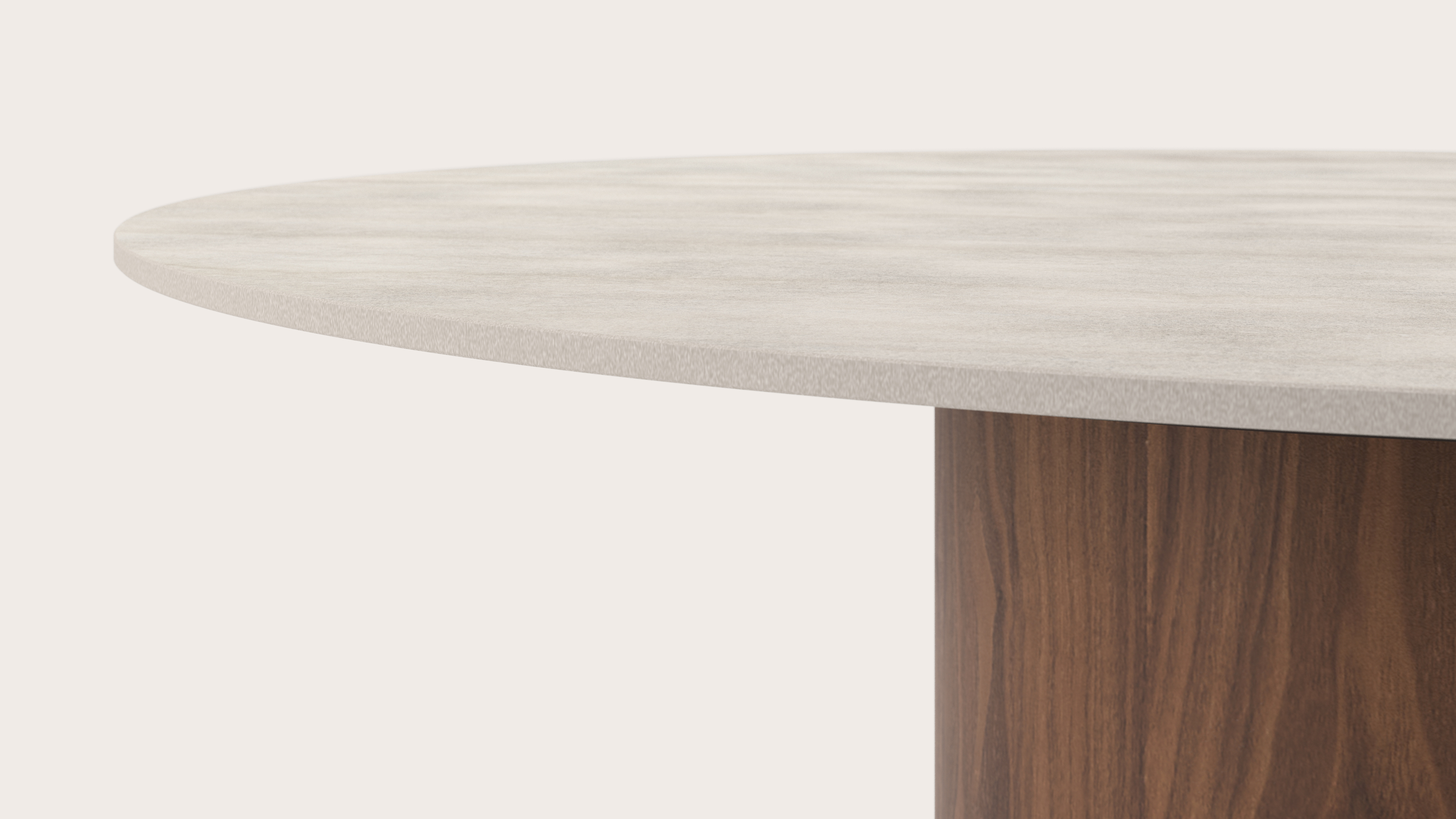 Table à manger Amato Rondo armature en noyer avec plateau ronde céramique Ceramo Lux en couleur Travertino Bianco Ø130 cm