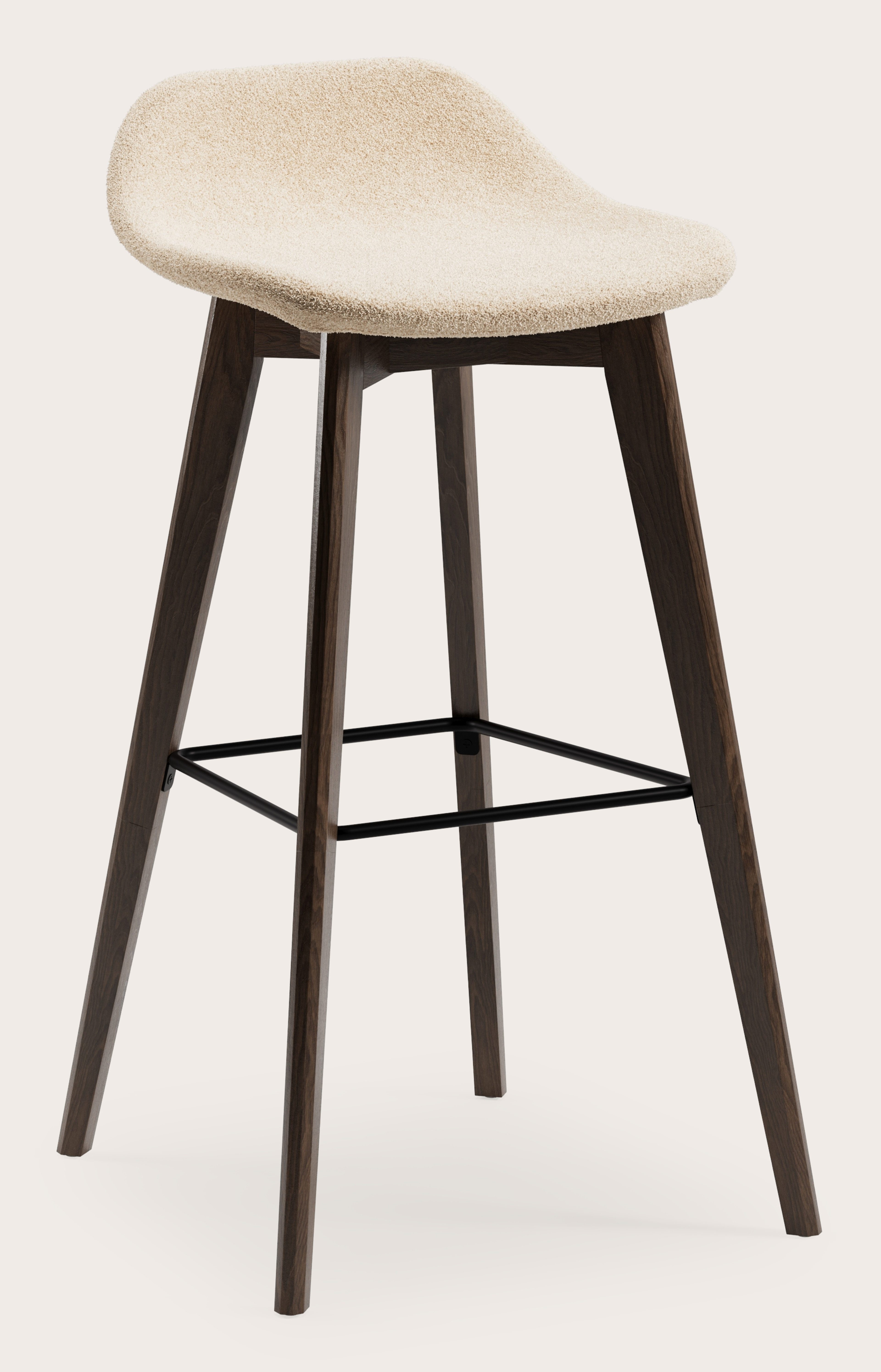 Vasco hoge barstoel in gerookte eik met zitting in Aria stof Beige