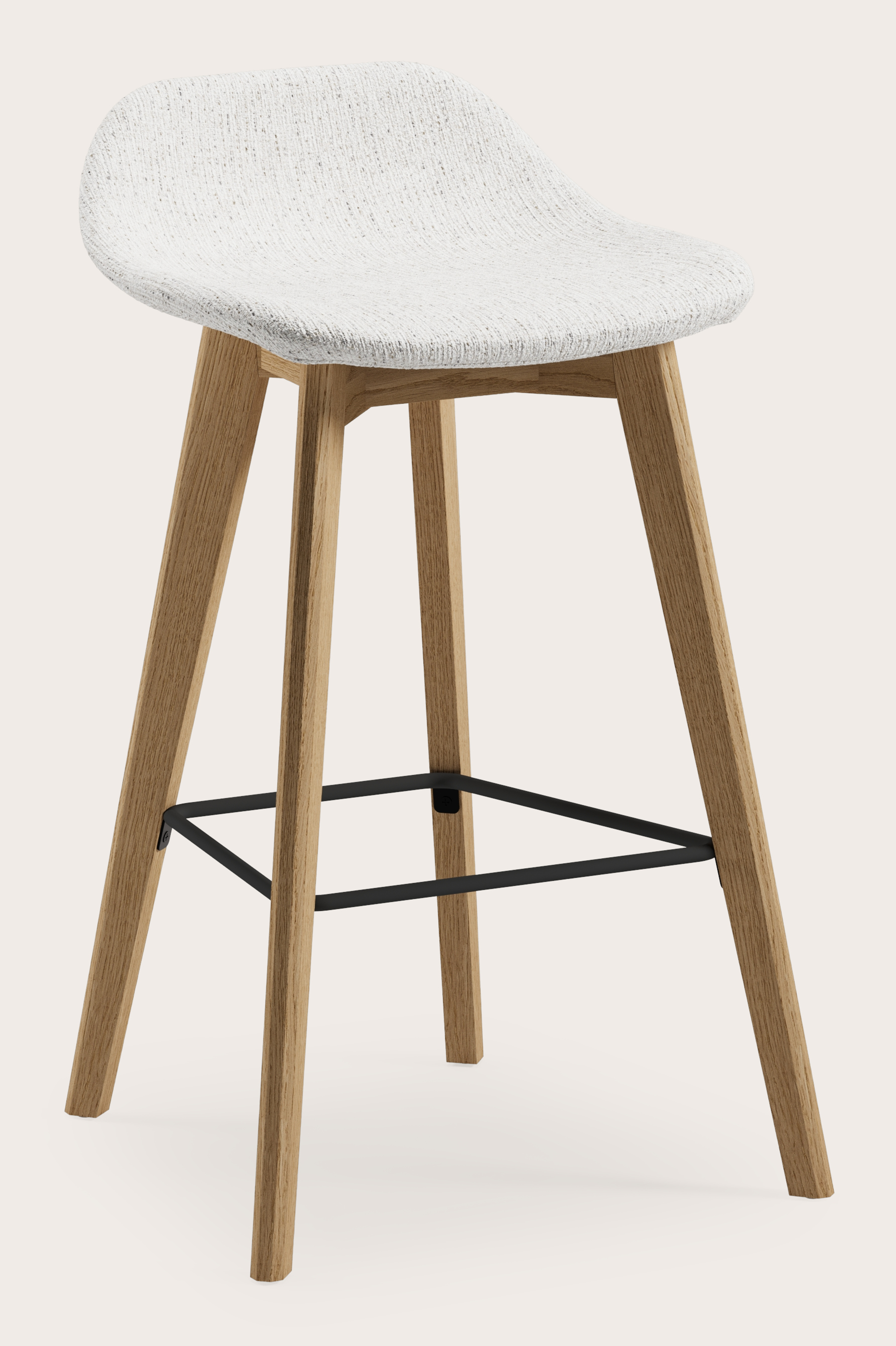Vasco tabouret de bar basse en chêne couleur naturelle avec assise en Sempre tissu Pearl