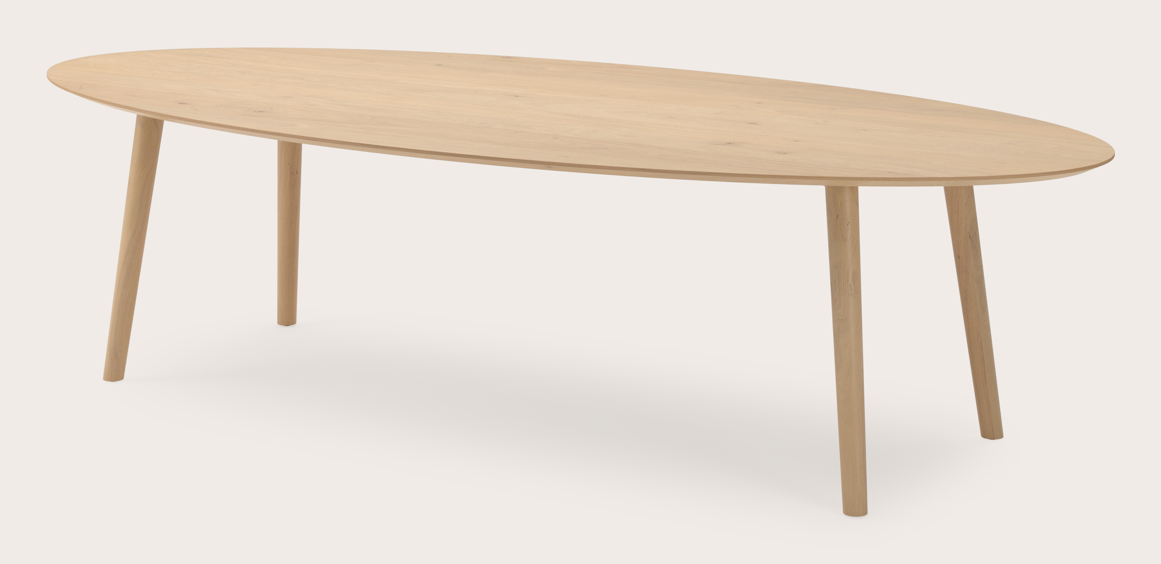 Table de salle à manger Conico armature en chêne couleur naturelle avec plateau Finesso en forme ovale en chêne couleur naturelle 300 x 140 x 77 cm