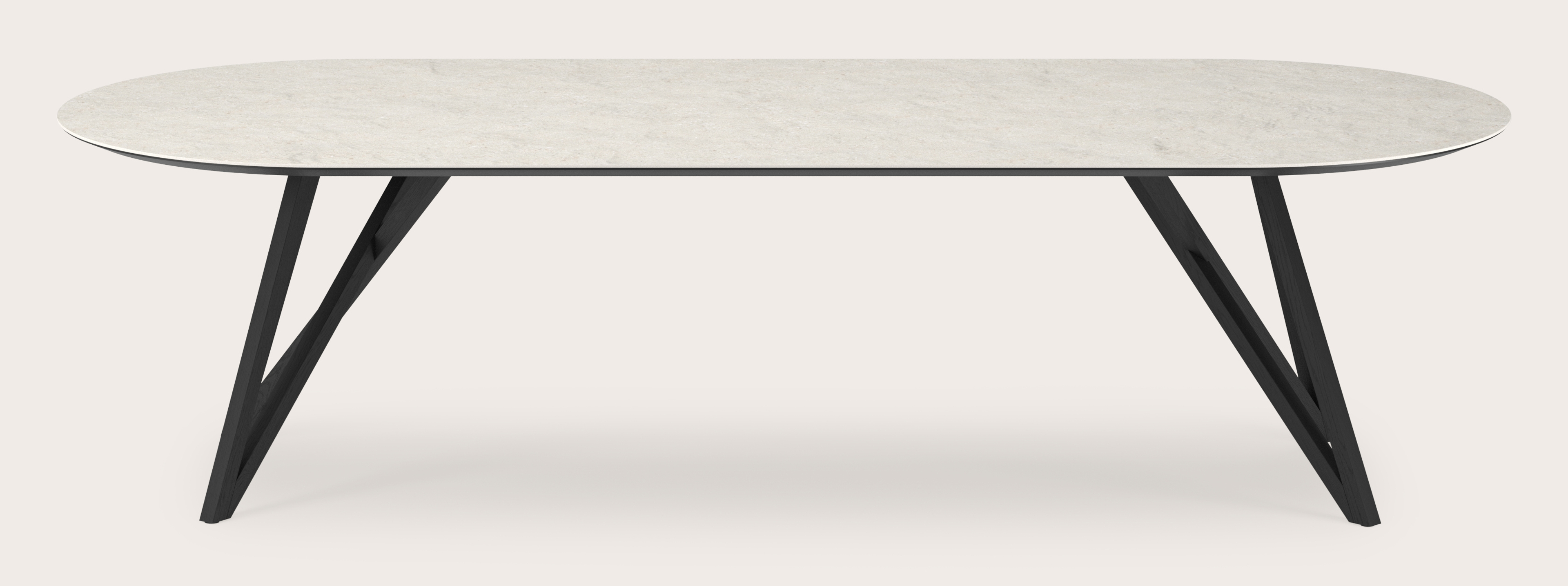 Table de salle à manger Ragno armature en chêne noir avec plateau Ceramo ovale plat en céramique en couleur Shilin 300 x 120 x 77 cm