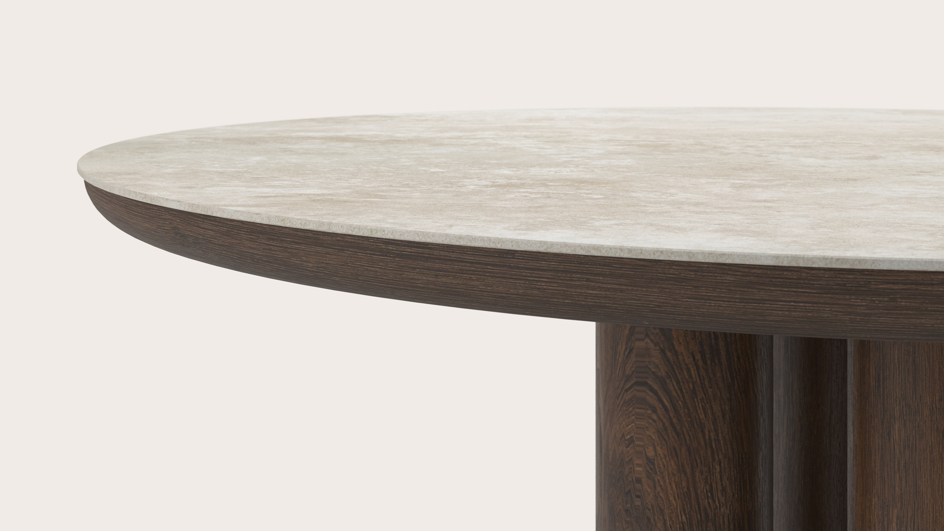 Table de salle à manger Amato Rondo armature en chêne fumé avec plateau Ceramo rond en céramique en couleur Rapolano Ø140 x 76 cm