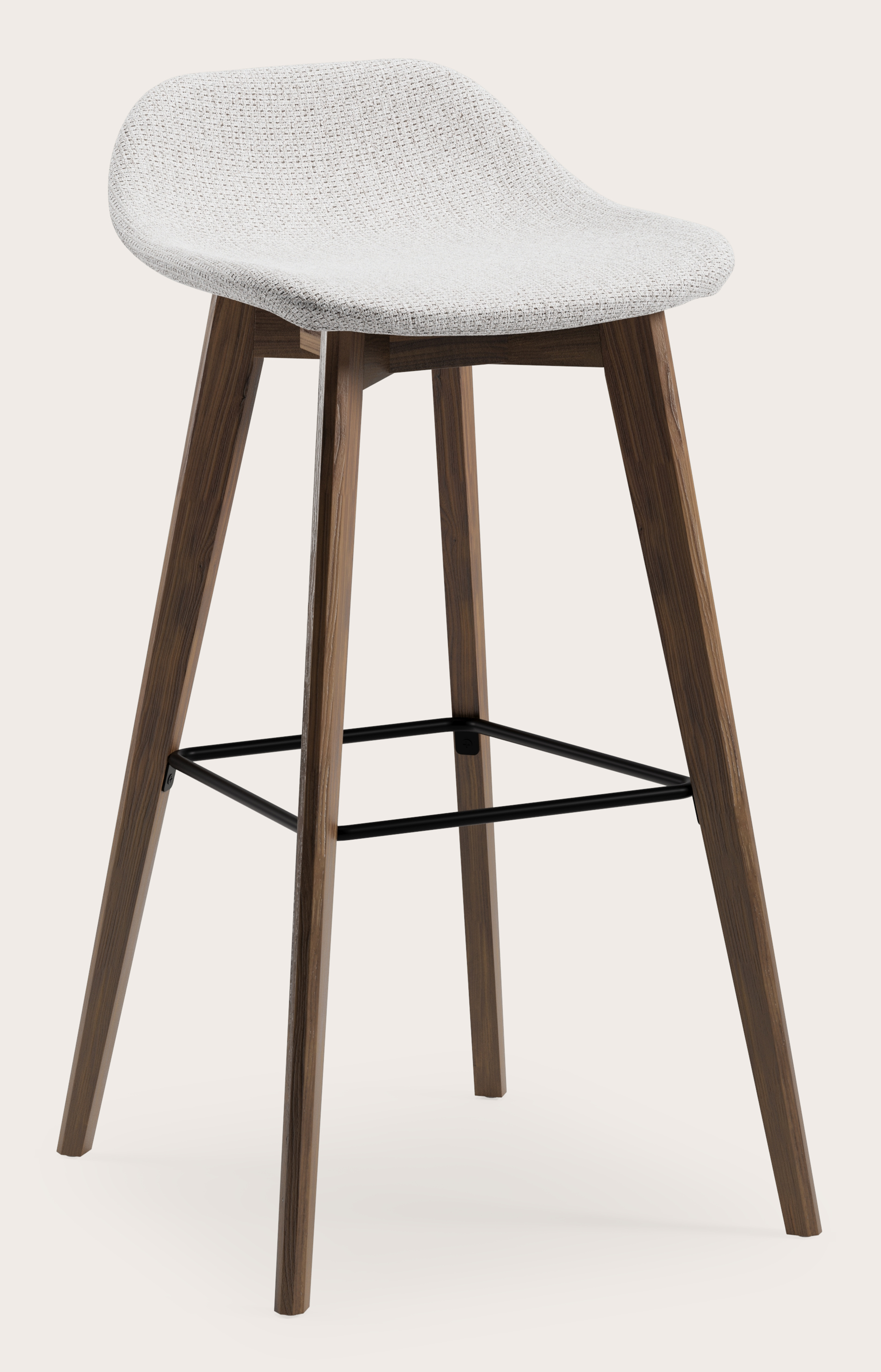 Vasco tabouret de bar haute noyer avec assise en Fuga tissu Grey