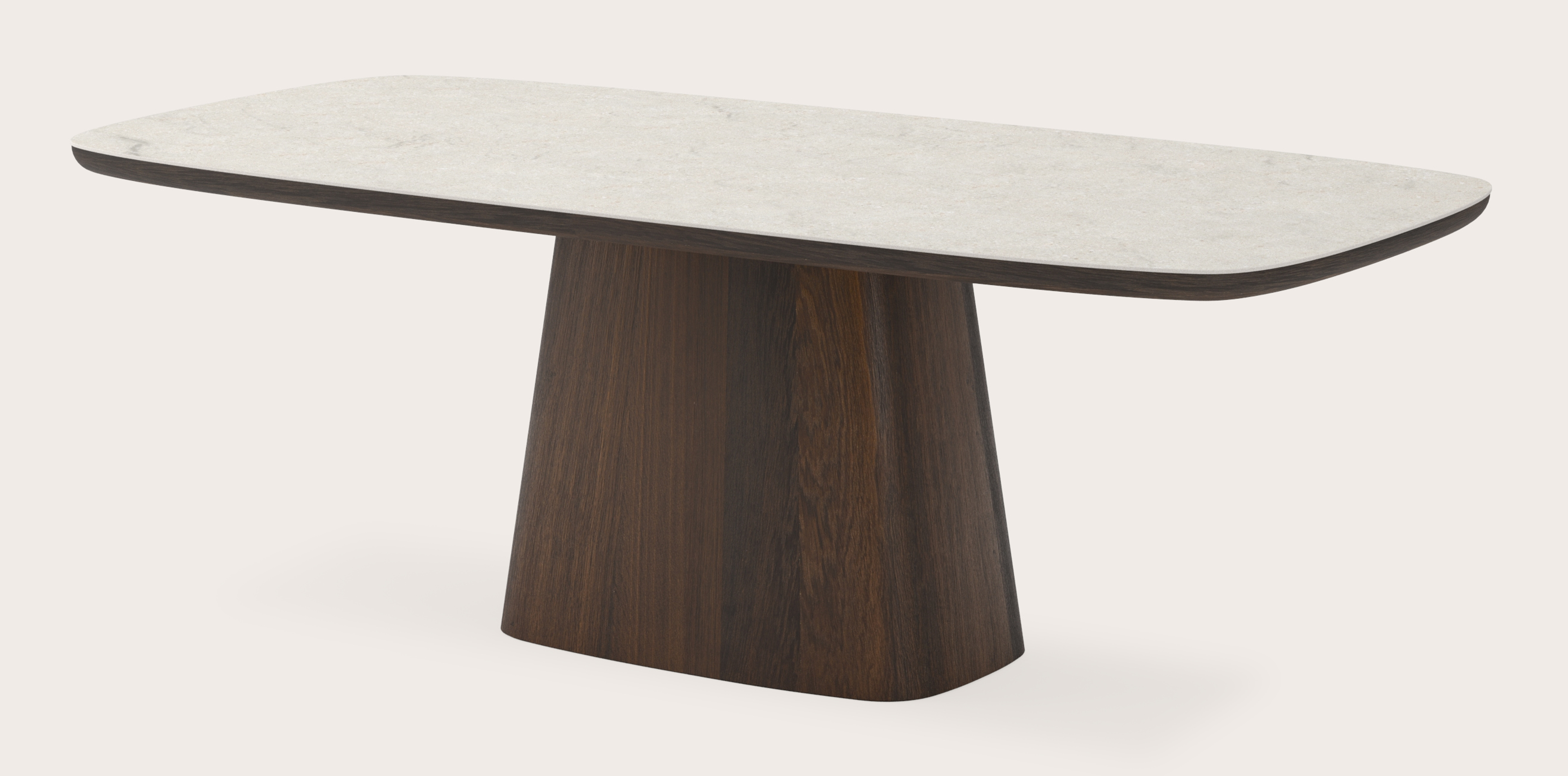 Eettafel Amato Cuadro onderstel in chêne fumé avec plateau Ceramo forme arrondie en céramique en couleur Shilin 220 x 105 x 77 cm