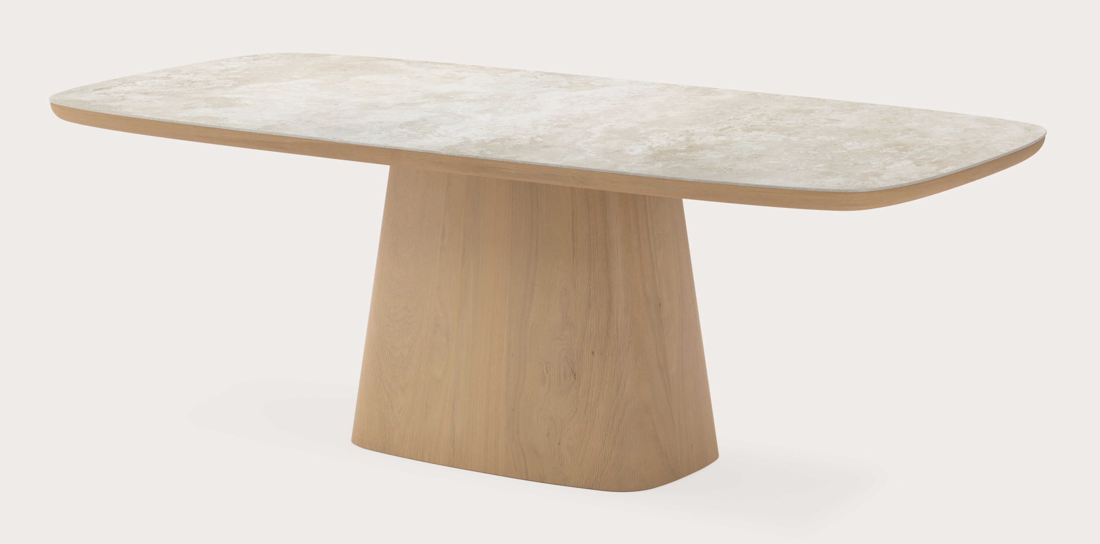Eettafel Amato Cuadro onderstel in chêne couleur naturelle avec plateau Ceramo forme arrondie en céramique en couleur Rapolano 220 x 105 x 77 cm
