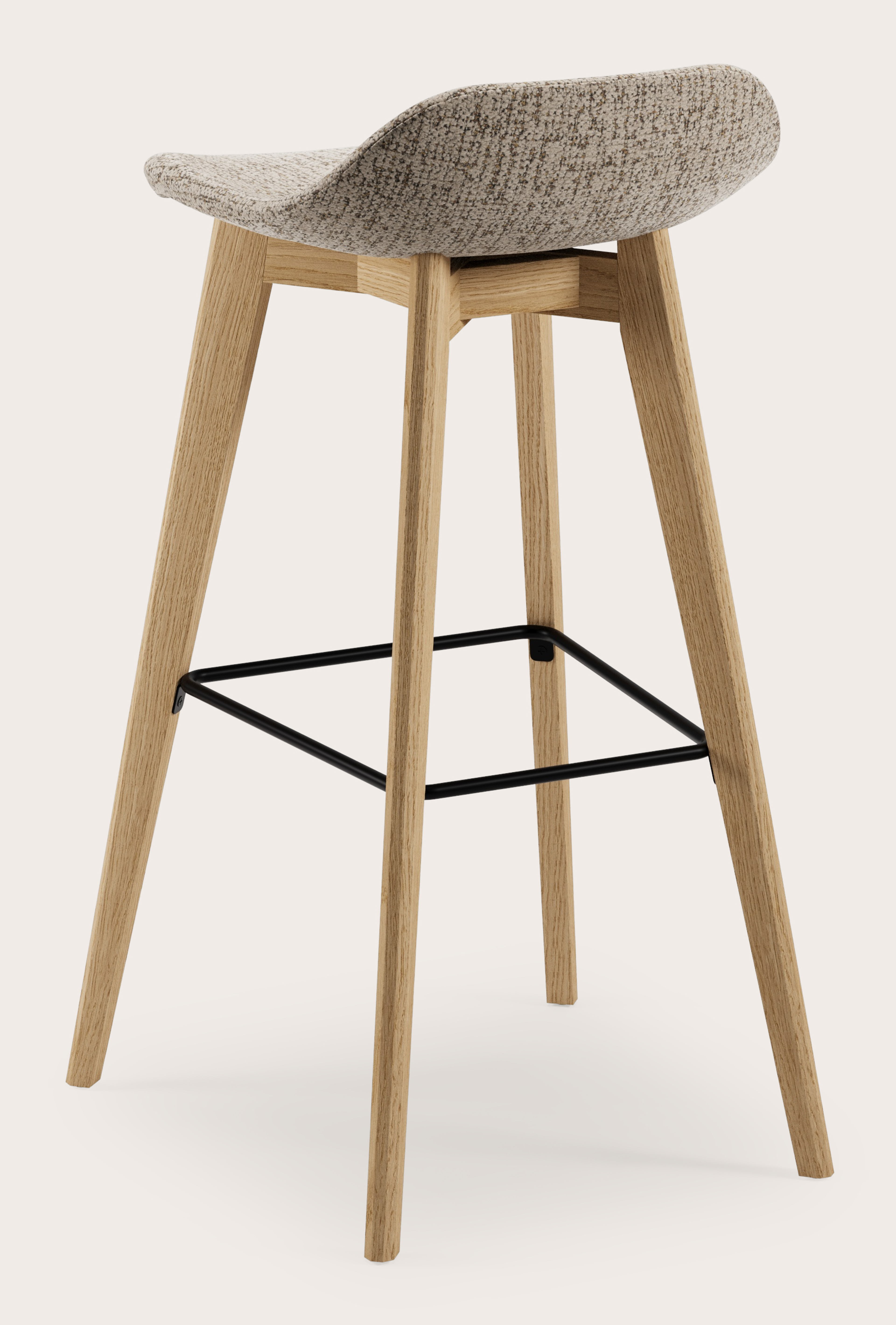Vasco tabouret de haute basse en chêne massif naturel avec assise en Mareto tissu Taupe