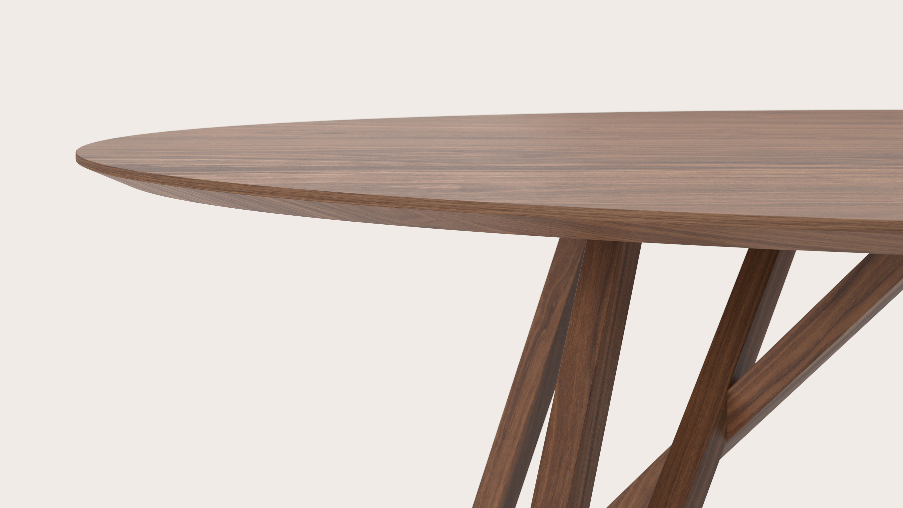 Eettafel Ragno onderstel in walnoot met ovaal Finesso blad in walnoot 220 x 120 x 77 cm