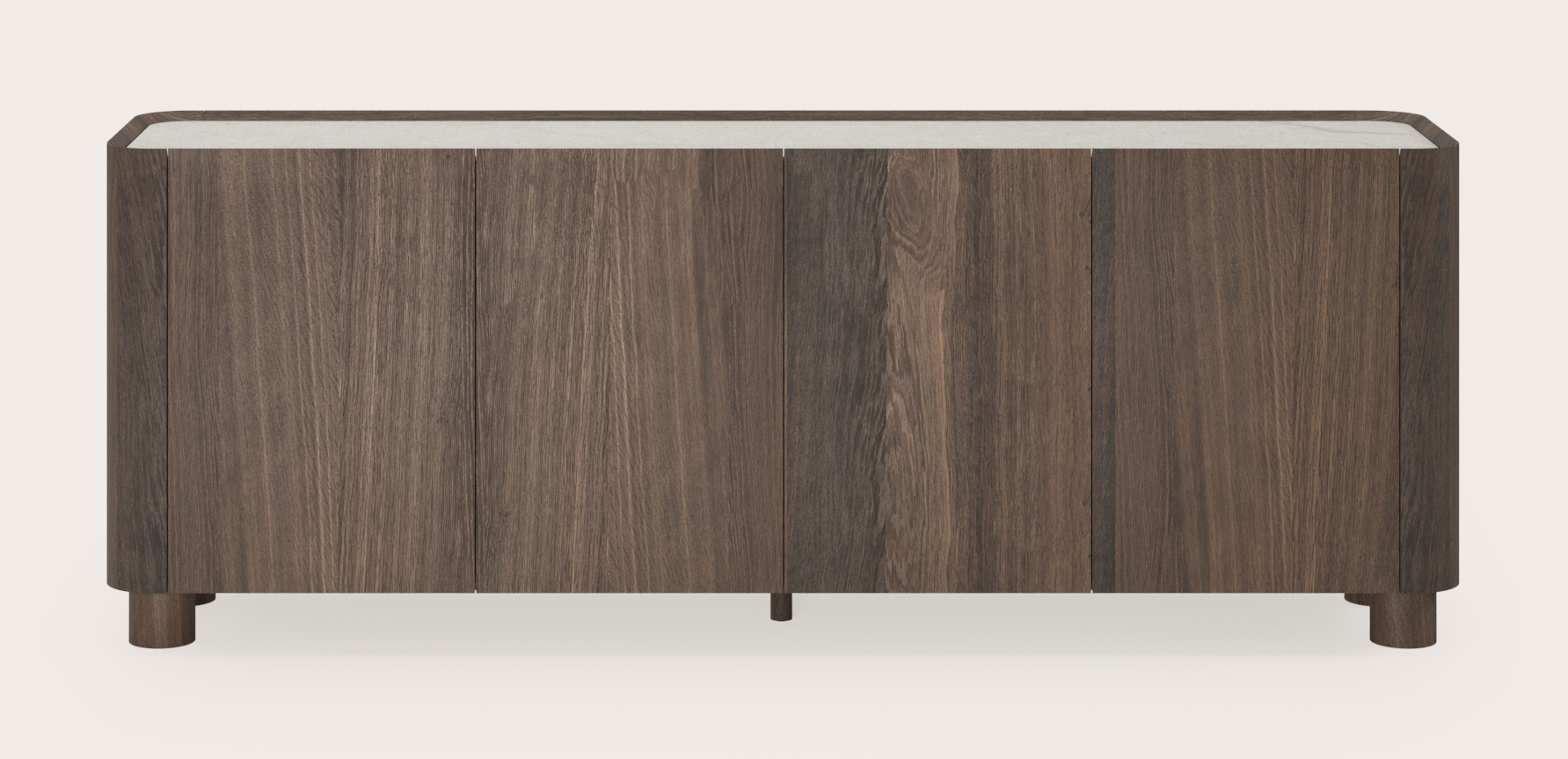 Buffet Curvato en chêne fumé avec pieds ronds en bois avec plateau Ceramo en céramique en couleur Shilin 203 x 45 x 76 cm