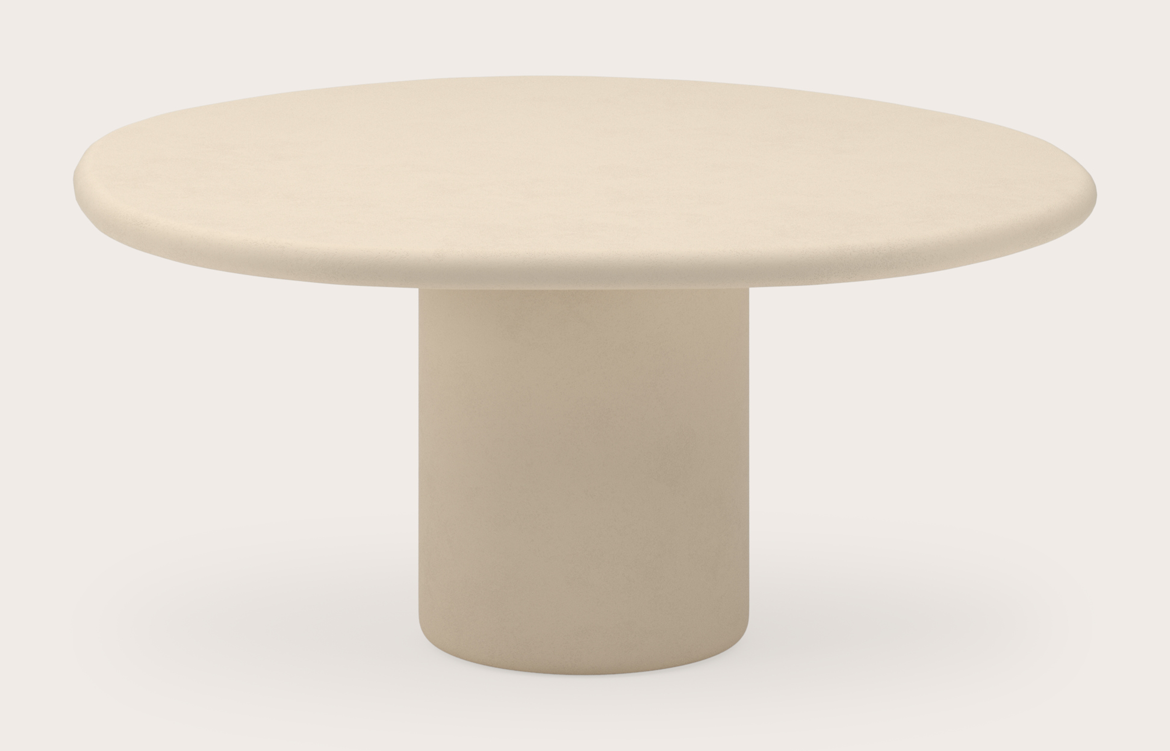 Table de salle à manger low dining Artisano forme pebble en Claylime couleur Moonglade 150 x 135 x 76 cm