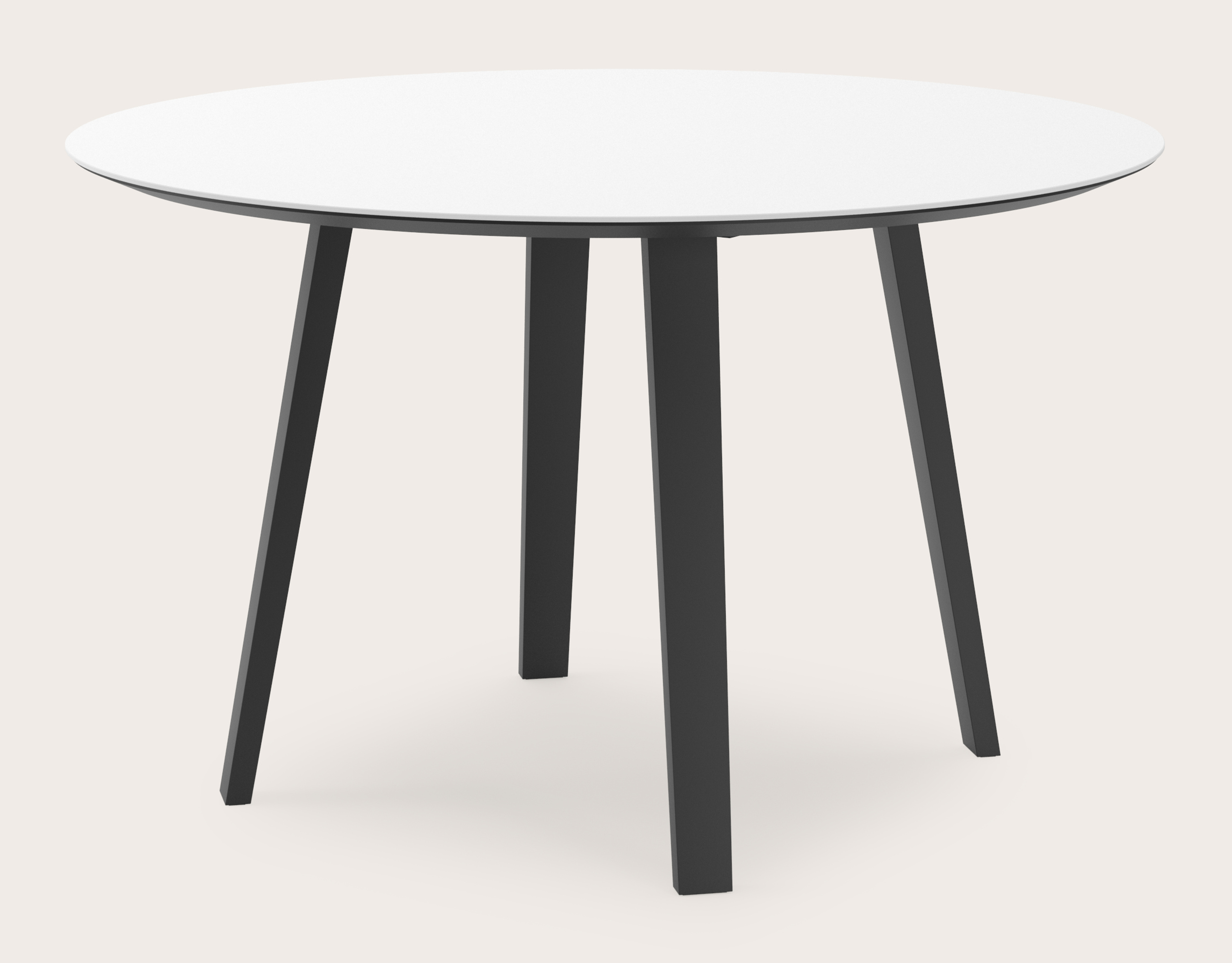 Eettafel Clino onderstel in zwart metaal met rond volkeramisch Ceramo blad in kleur Arctic White Ø130 x 77 cm
